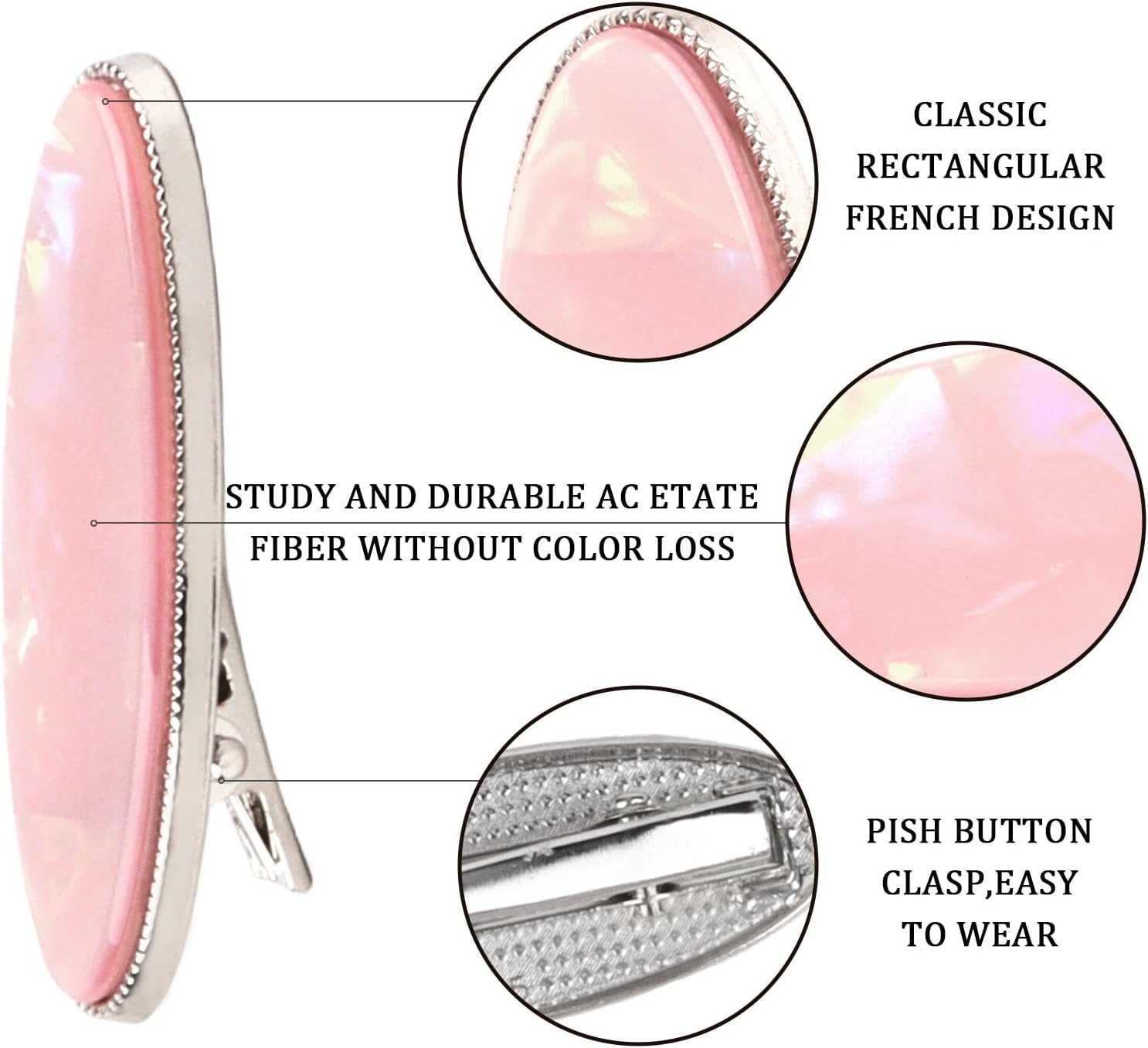 EXIPSAT Oval Hair Clips Set (3 Pairs), Shiny Hair Clips, without Bend, Hair Clips for Women, 3 Colours (Pink, White, Blue) image number 1