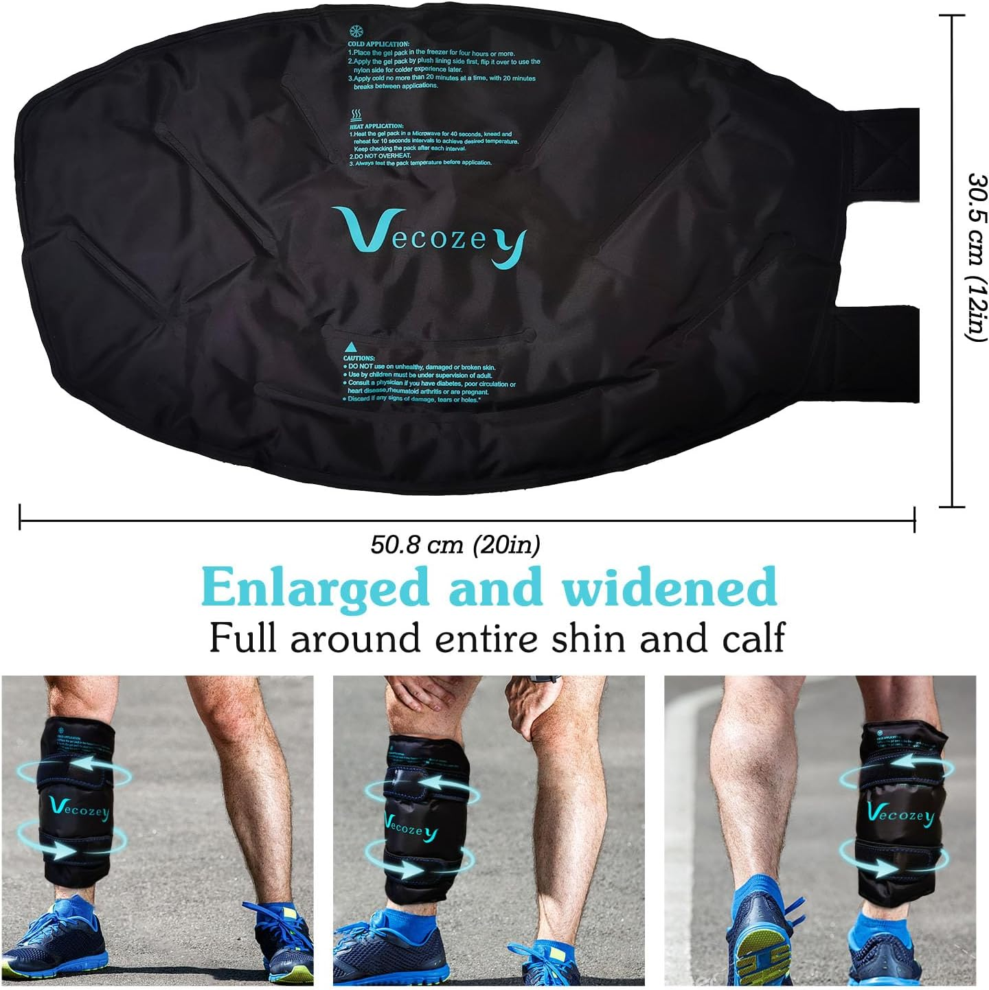 Vecozey Shin Splint Ice Pack for Entire Calf Pain Relief, Extra Large Reusable Gel Hot Cold Wrap for Leg Injuries and Recovery after Exercise, Cryotherapy Compression Sleeve for Lower Legs image number 4