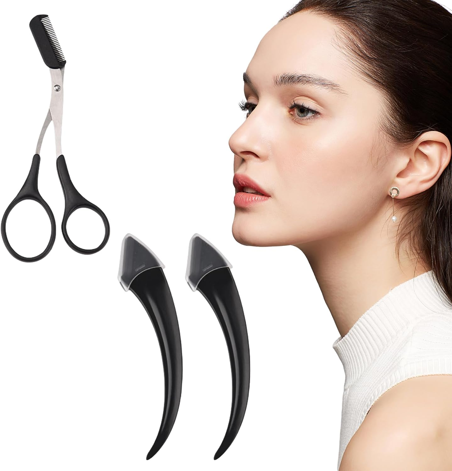 Pack of 3 Eyebrow Scissors with Comb, Eyebrow Scissors, Eyebrow Scissors for Women, Eyebrow Trimmer, Scissors, Eyelash Brush, Eyebrow Comb for Men and Women (Black) image number 1