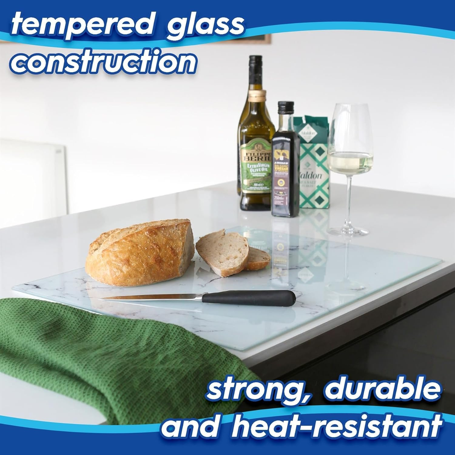 Harbour Housewares Rectangle Glass Chopping Board - 40Cm X 30Cm - Marble - 1X Tempered Heat-Resistant Home Kitchen Worktop Saver Hob Cooker Stove Top Surface Protector Cover Cutting Boards - White image number 6