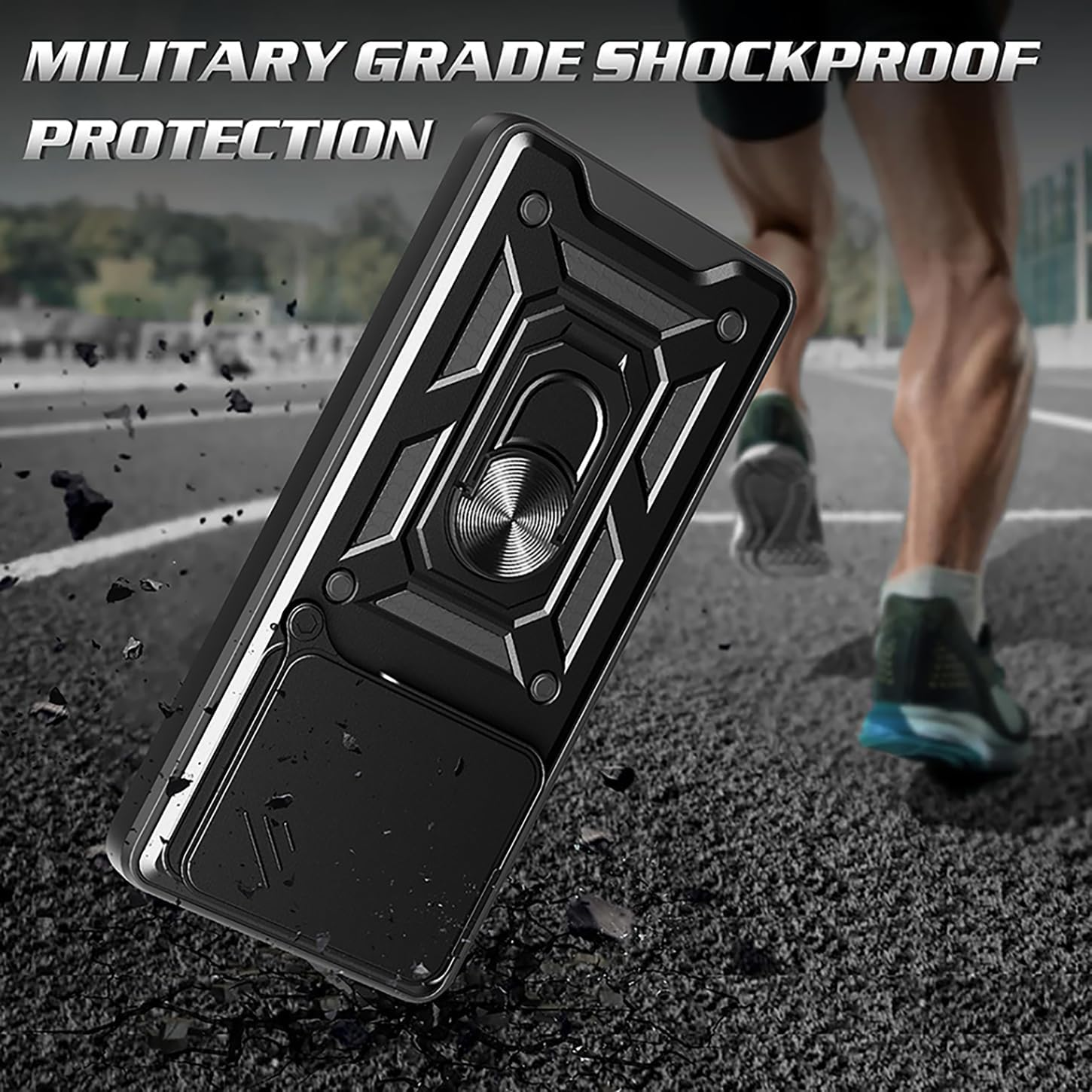 ILING Mobile Phone Case for Xiaomi Poco M7 Pro 5G, Ultra Thin Shockproof Metallic Matte Texture Hard PC Case, Soft Silicone TPU Protective Case with Ring Stand and Camera Protection (Blue) - Green image number 2