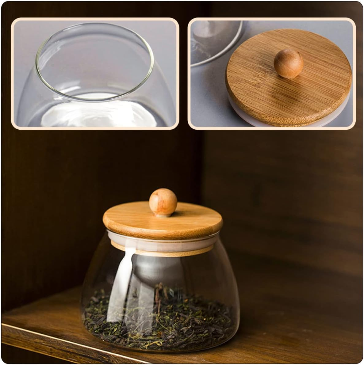 STOBAZA 2Pcs Glass Jar Wooden Lid Wedding Candy Storage Can Party Supplies for Home Kitchen Creative Glass Candy Jar for Snack and Dry Food Storage image number 2