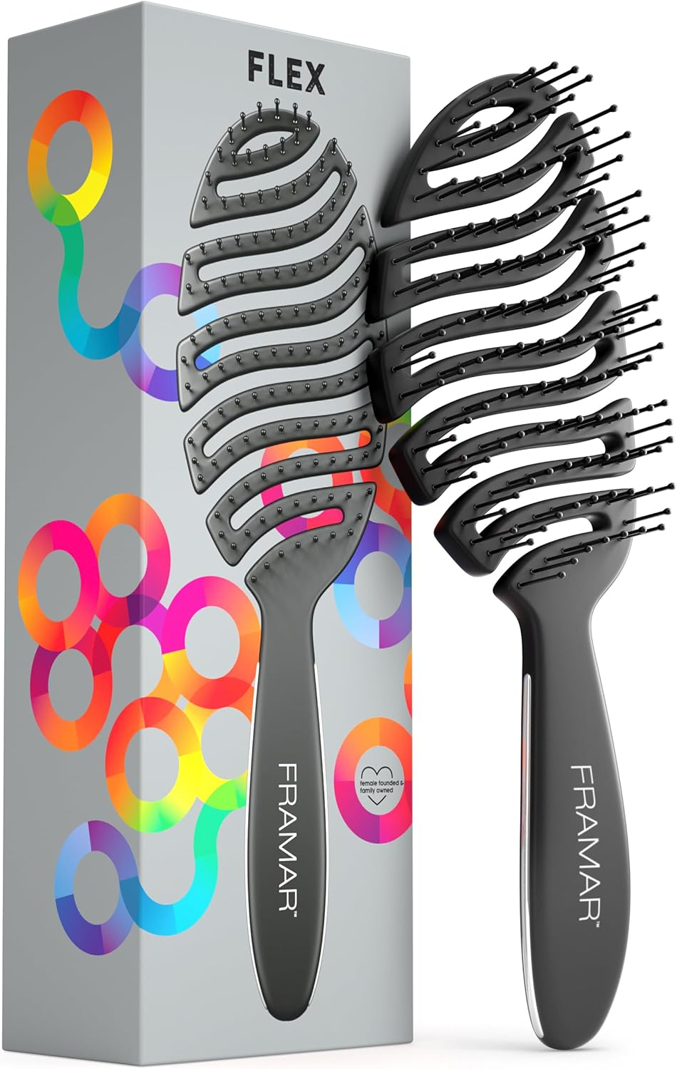 FRAMAR Vented Hair Brush for Women &ndash; Flex Brush, Wet Hair Brush Detangler, Wet Hairbrush for Women, Detangle Brush, Brushes for Hair, Hairbrushes &ndash; Vented Design for Faster Drying Time - Black