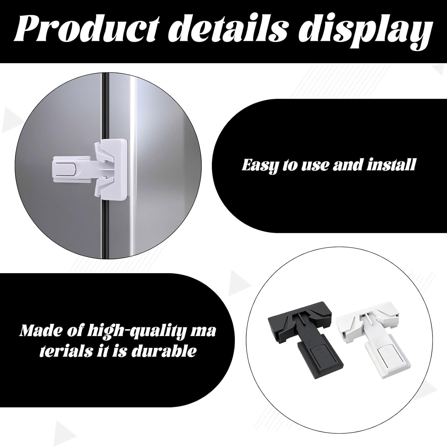 Refrigerator Fridge Lock, 4Pcs Fridge Latch, Fridge Freezer Door Lock, Refrigerator Freezer Door Lock for Kids and Aging Seals, 3M Adhesive No Tools Required and Easy Installation image number 2