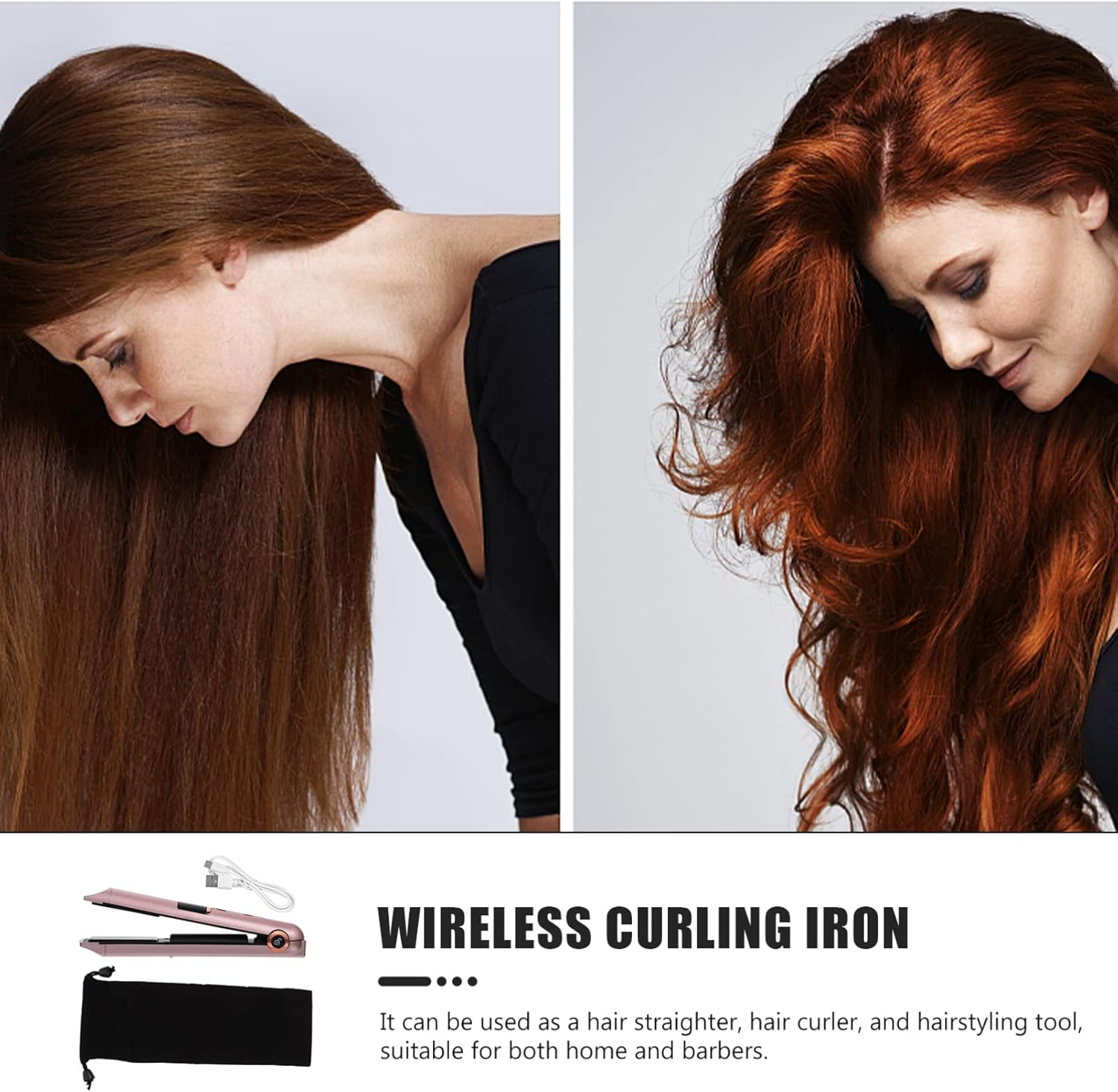 GANAZONO Dual-Purpose Straight Ply Hair Straightener Curler Portable Styler Wide Plate Usb Charging Hair Styler for Women Men image number 2