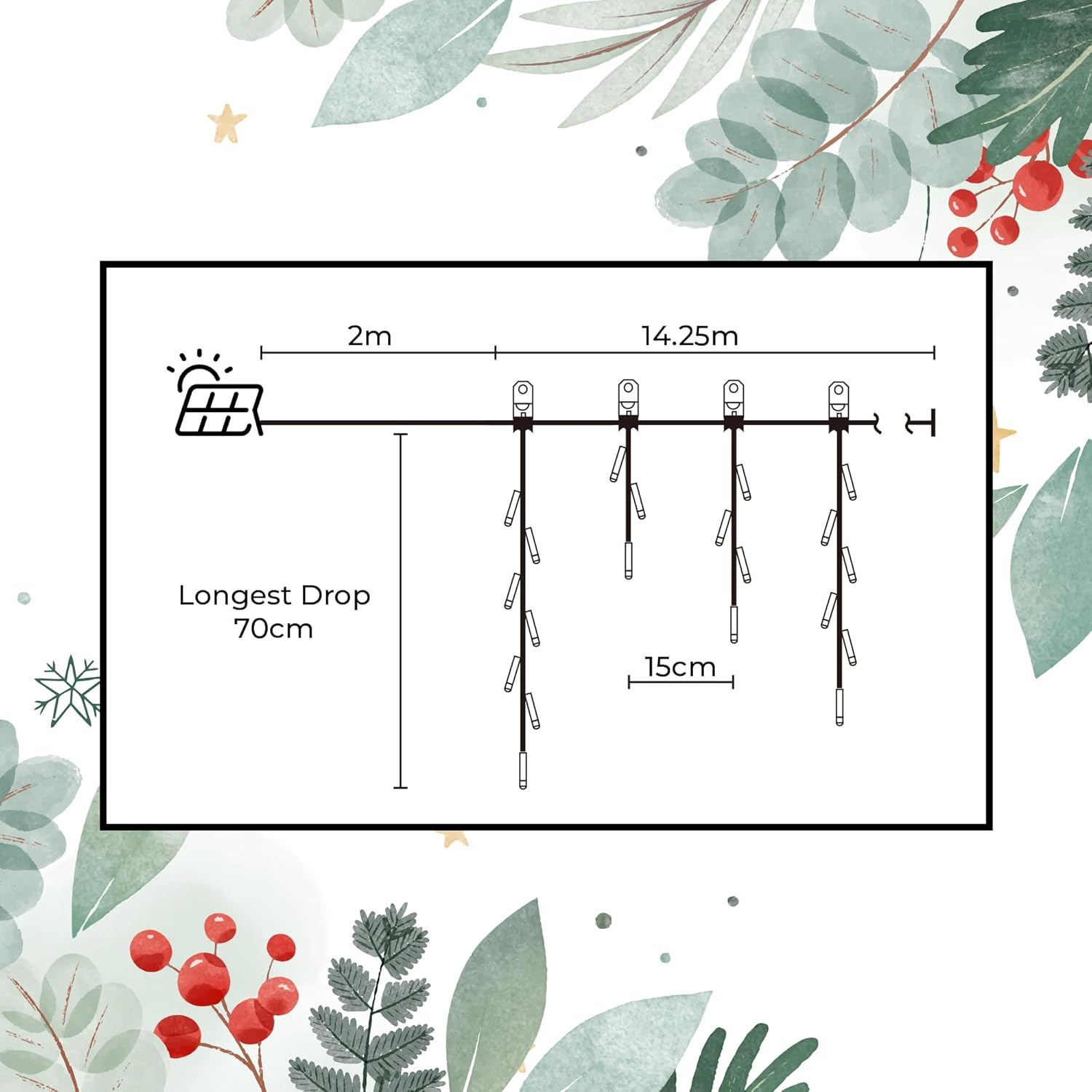 Solar 480 LED Icicle Light - 4 Colour Options - White - Multicolor image number 4