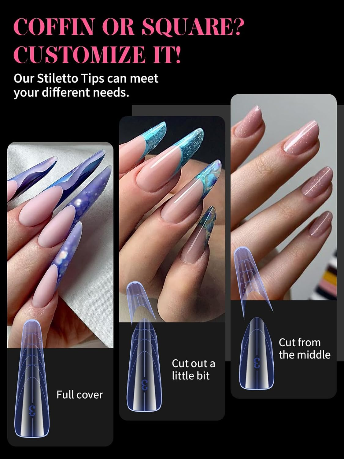 EBANKU 150PCS Blue Dual Nail Forms System Coffin Nail Mold Tips Acrylic Stiletto Nail Extension Tools for Nail Art Salon Nails Design, 15 Sizes image number 1