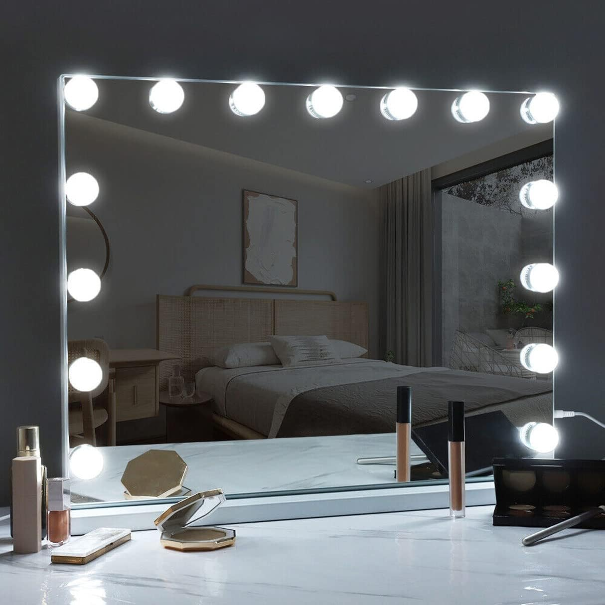 Skyteck Tabletop Makeup Mirror Large 100Cm X 70Cm Mirror Vanity Cosmetics LED 15 Bulbs Hollywood Makeup Mirror for Bedroom, Dressing Room ML-DS06 image number 3