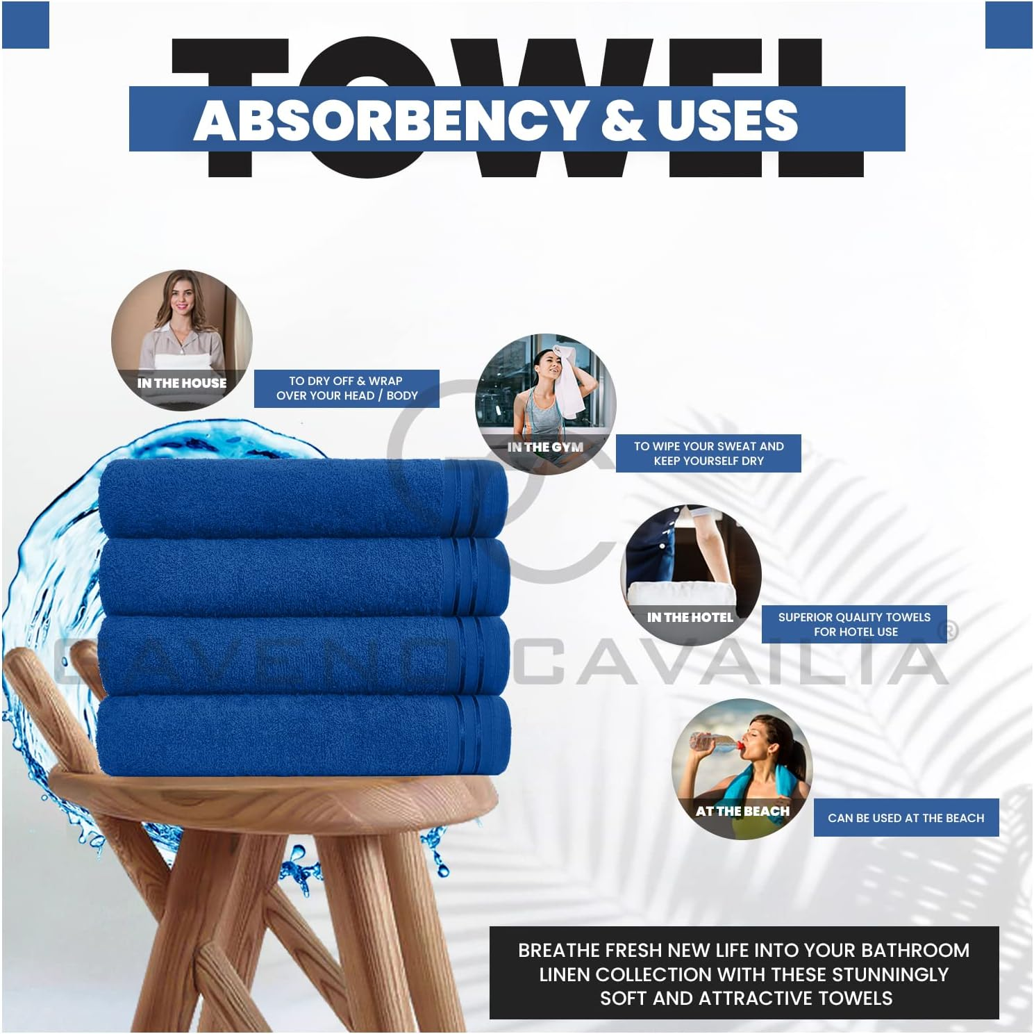 GC GAVENO CAVAILIA Large Towels Bath Sheet-Highly Absorbent Egyptian Cotton Towel Set-4 Pack Extra Soft Large Bath Towel Royal Blue-Quick Dry Bath Sheets-450 GSM Washable Towels, 75X135 Cm - Ochre image number 7