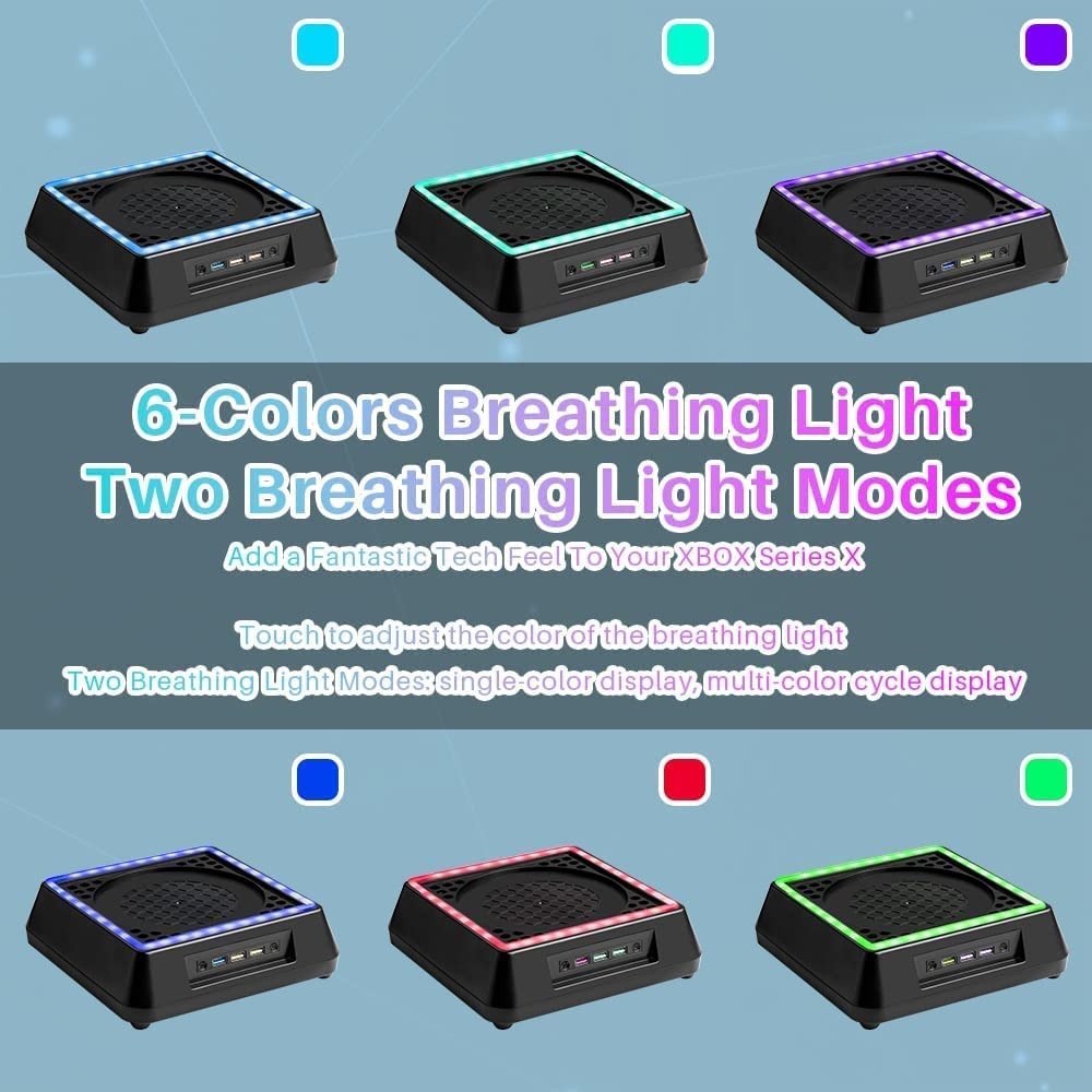 Iesooy Upgraded Cooling Fan for Xbox Series X, RGB LED Light Stand Base with 3 Levels Adjustable Speed Cooling Fan Cooler System, Low Noise, Extra 3 USB Ports(Black)