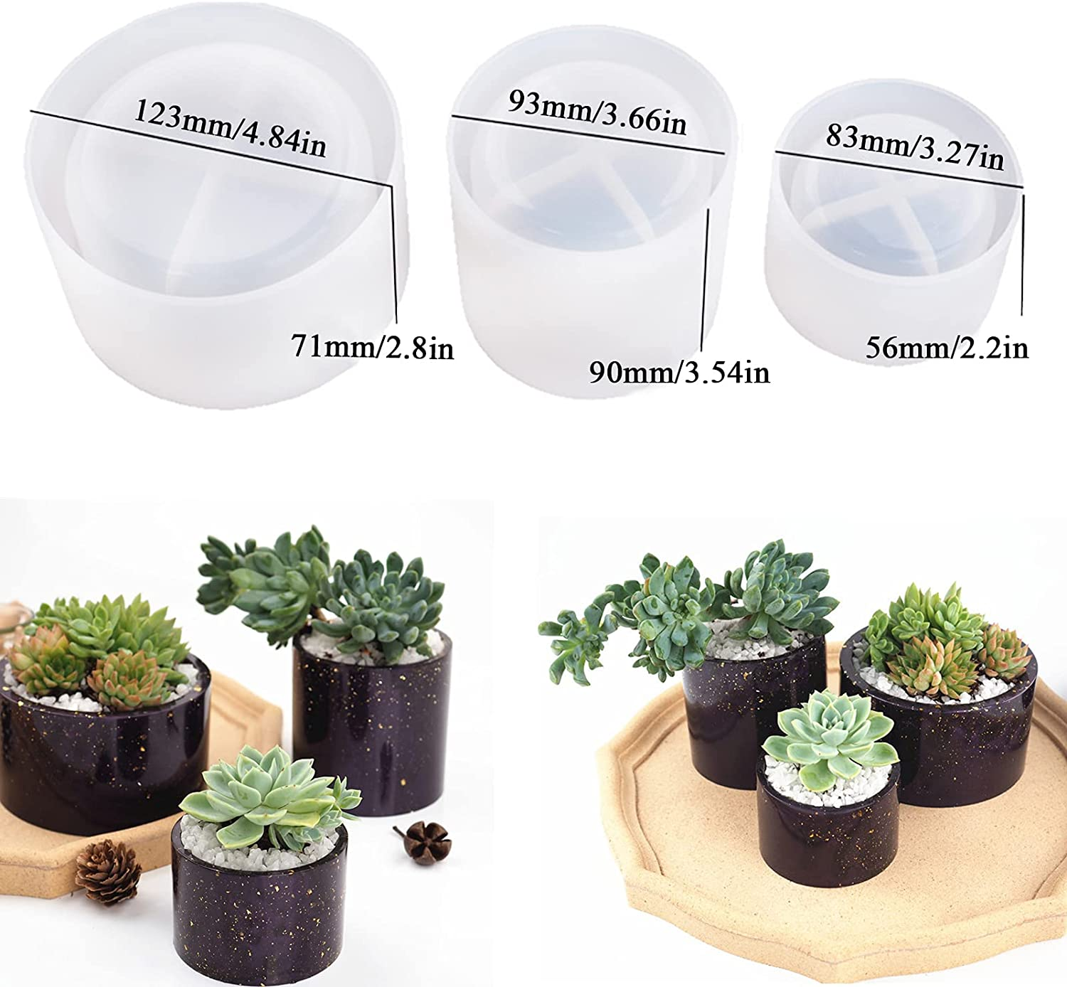 Round Pots Resin Molds,Plant Pots Molds, 3 Sizes Plant Pots Silicone Molds Succulent Plants Concrete Planter Vase Molds for DIY Gardening Pots Craft Home Decorations,3Pcs image number 1