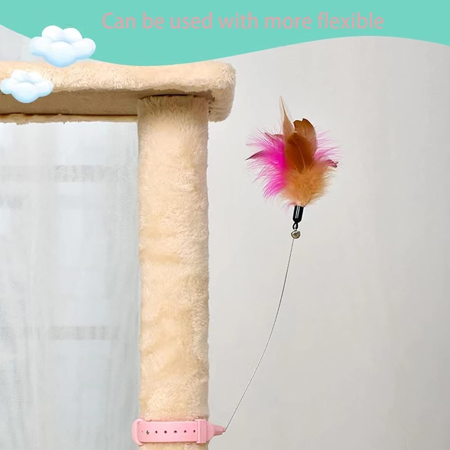 Feather Toys, Cat Teaser Collar Cat Teasing Wand Silicone Collar Interactive Cat Feather Toys for Kitten Play Blue