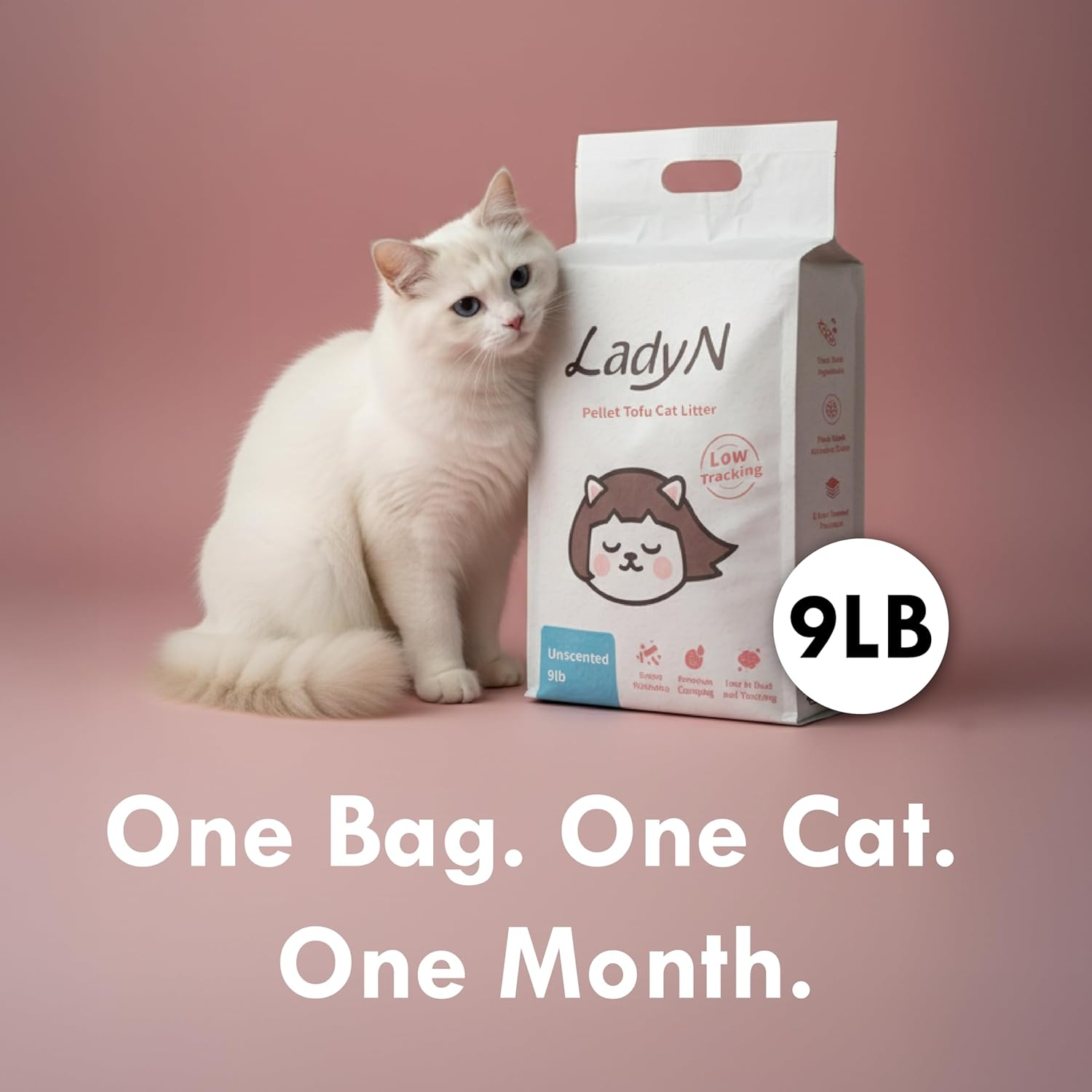 Lady N Tofu Cat Litter, Strong Clumping Ultra Absorbent Natural Litter, Dust-Free Low Tracking Cat Litter Pellets, Enviro-Probiotic and Activated Carbon for Odor Control 18Lb (Boba Tea+ Unscent)
