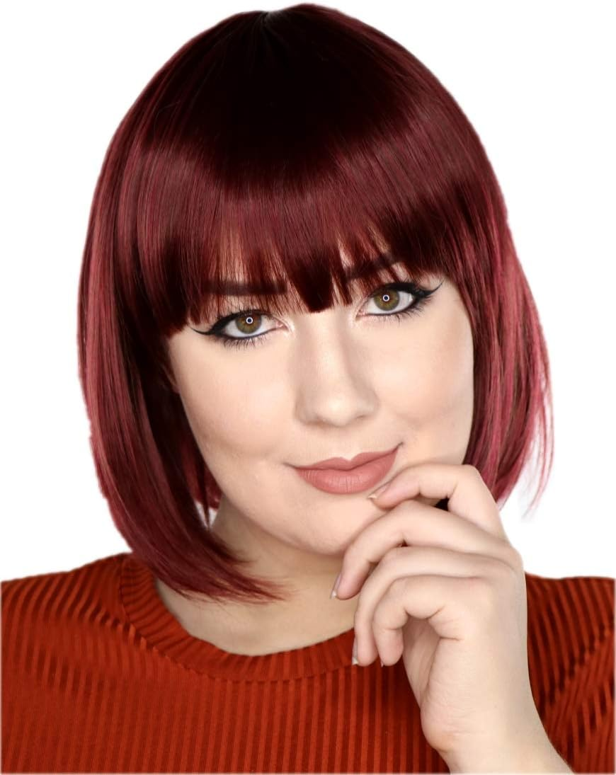 Prettyland C411 Women'S Short Matte Natural like Real Hair Chin Length Bob Fringe Straight Daily Wig Black