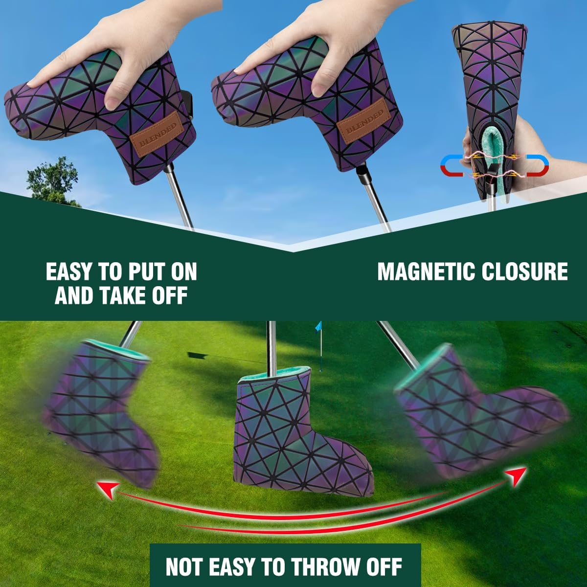 BAIRBRE Golf Putter Covers,Blade Putter Cover Mallet Putter Haedcovers Leather Golf Club Covers Putter Headcover with Magnetic for Scotty Cameron Taylormade Titleist Odyssey image number 1