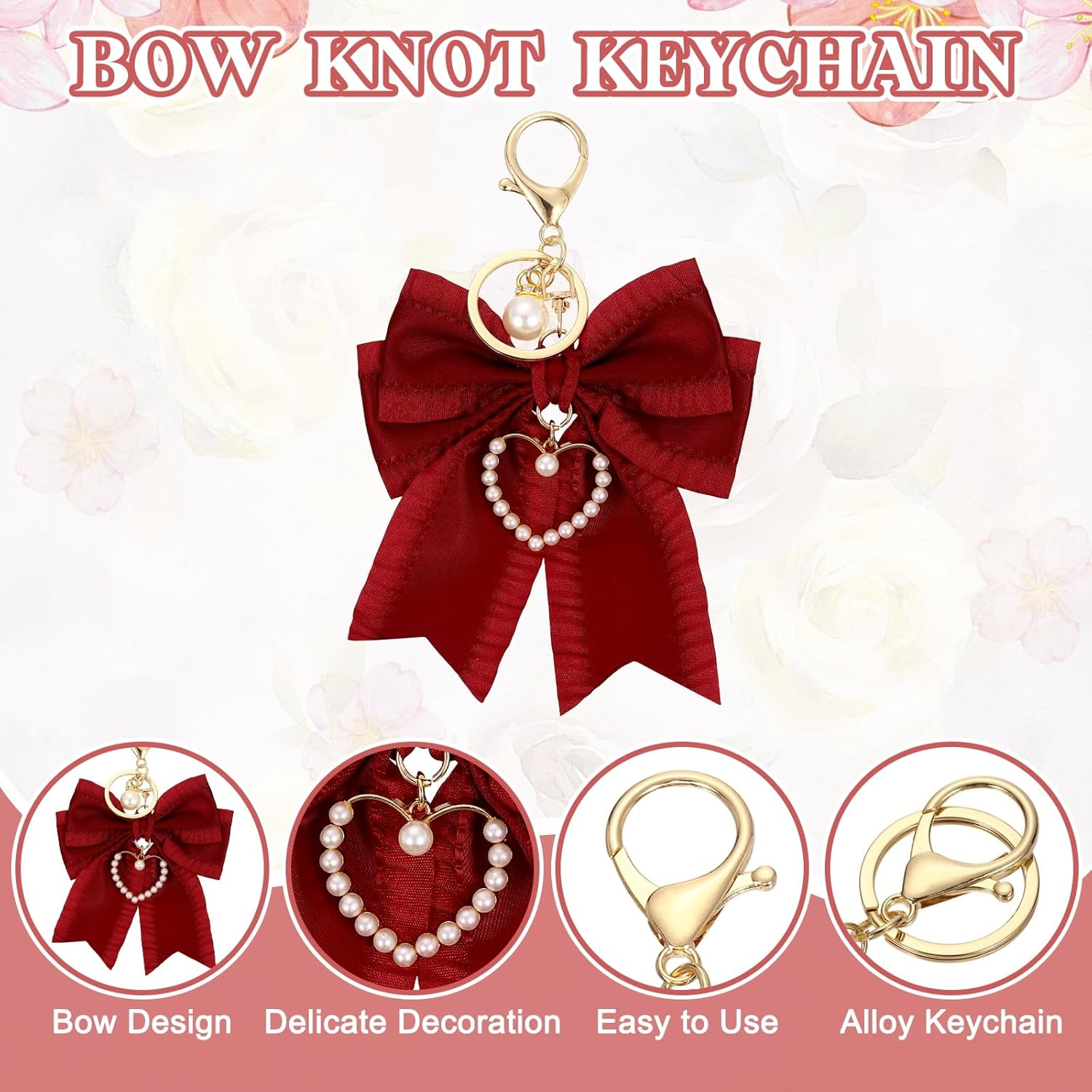 Uxcell Bow Knot Keychain, Cute Bag Charm Keyring, Bow Accessories for Women Purse, Backpack, Car Key, Phone Decoration, Red image number 3