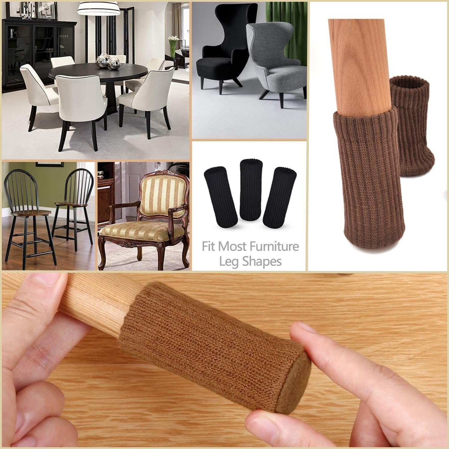 Taicols Chair Leg Socks, 40 Pcs Furniture Socks, Chair Covers for Legs, Chair Leg Floor Protectors, Furniture Sliders for Chair Legs, Furniture Cups Table Feet Cover, Knitted Chair Feet Socks (Beige) image number 4