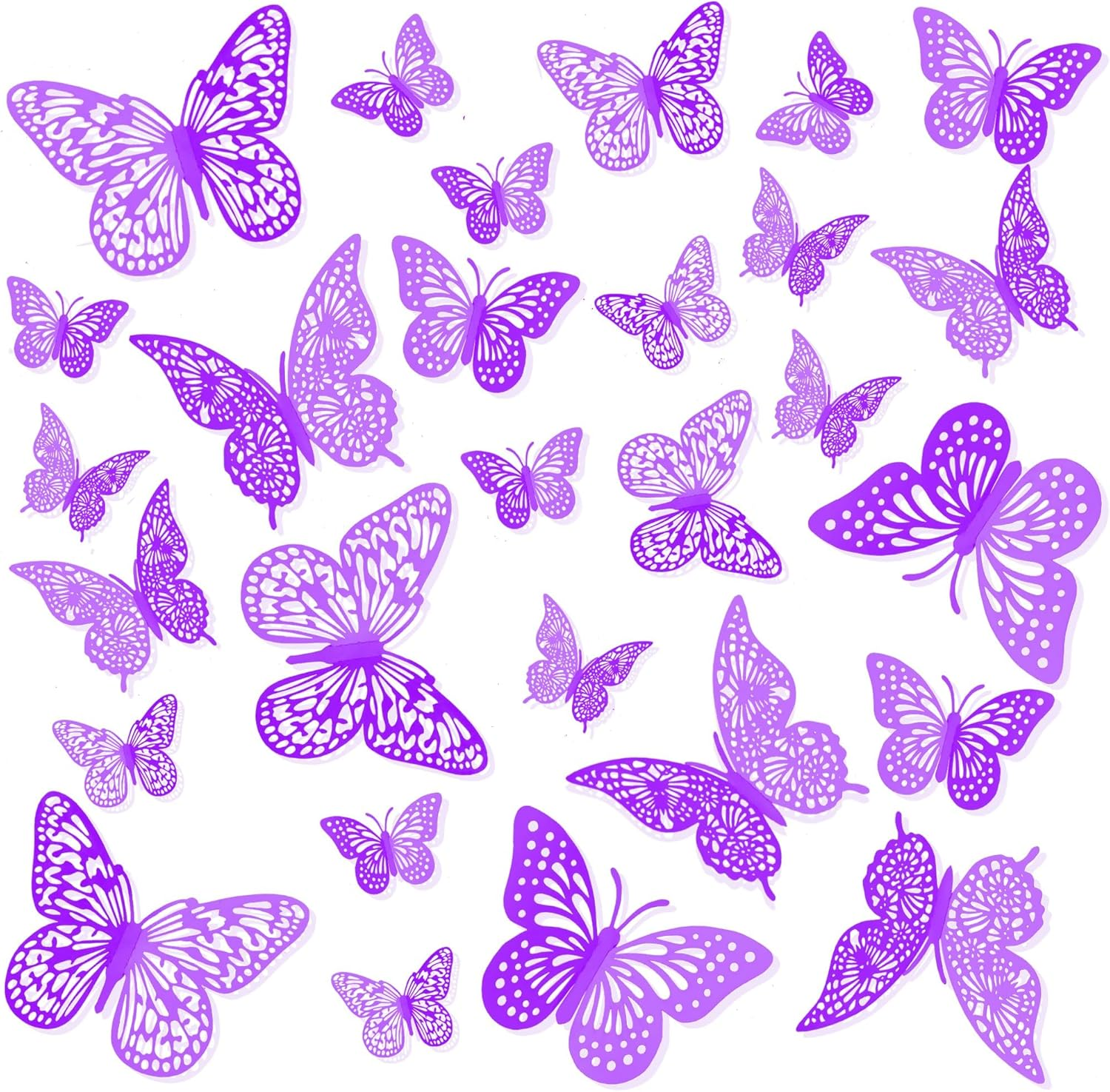 FIMETEUG Purple Butterfly Wall Sticker, 72 PCS, Elegant, Metallic Paper, Indoor Use
