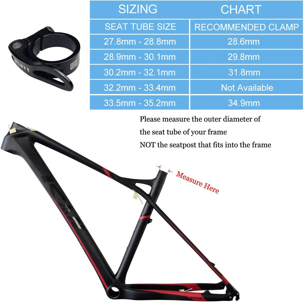 PLATT Bike Seat Post Clamp Aluminium Alloy Seatpost Collar Fit for 25.4/27.2/30.8/31.6Mm Bicycle Seat Post image number 2
