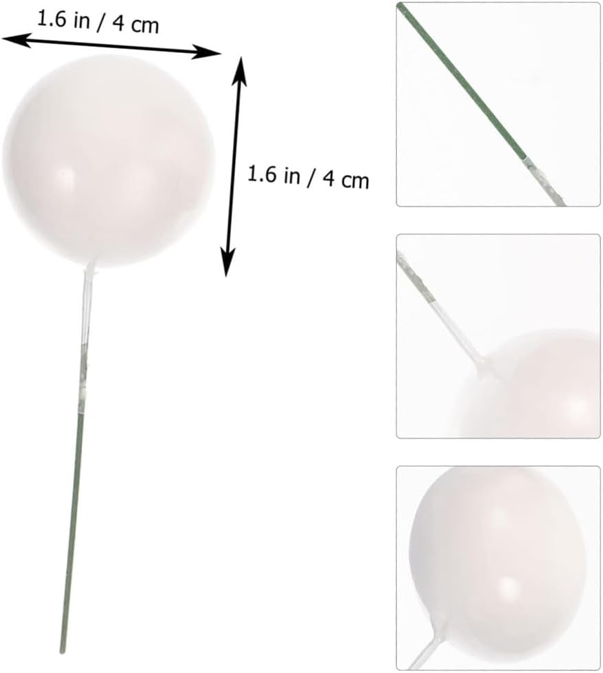 Ball Cake Topper Decorations, 40 Pieces Mini Balls Cake Toppers, Foam Ball Cake Picks Cake Decorations Mini Balloons Stick Cake Cupcake Toppers for Birthday Wedding Party Cake Decorating, White image number 1