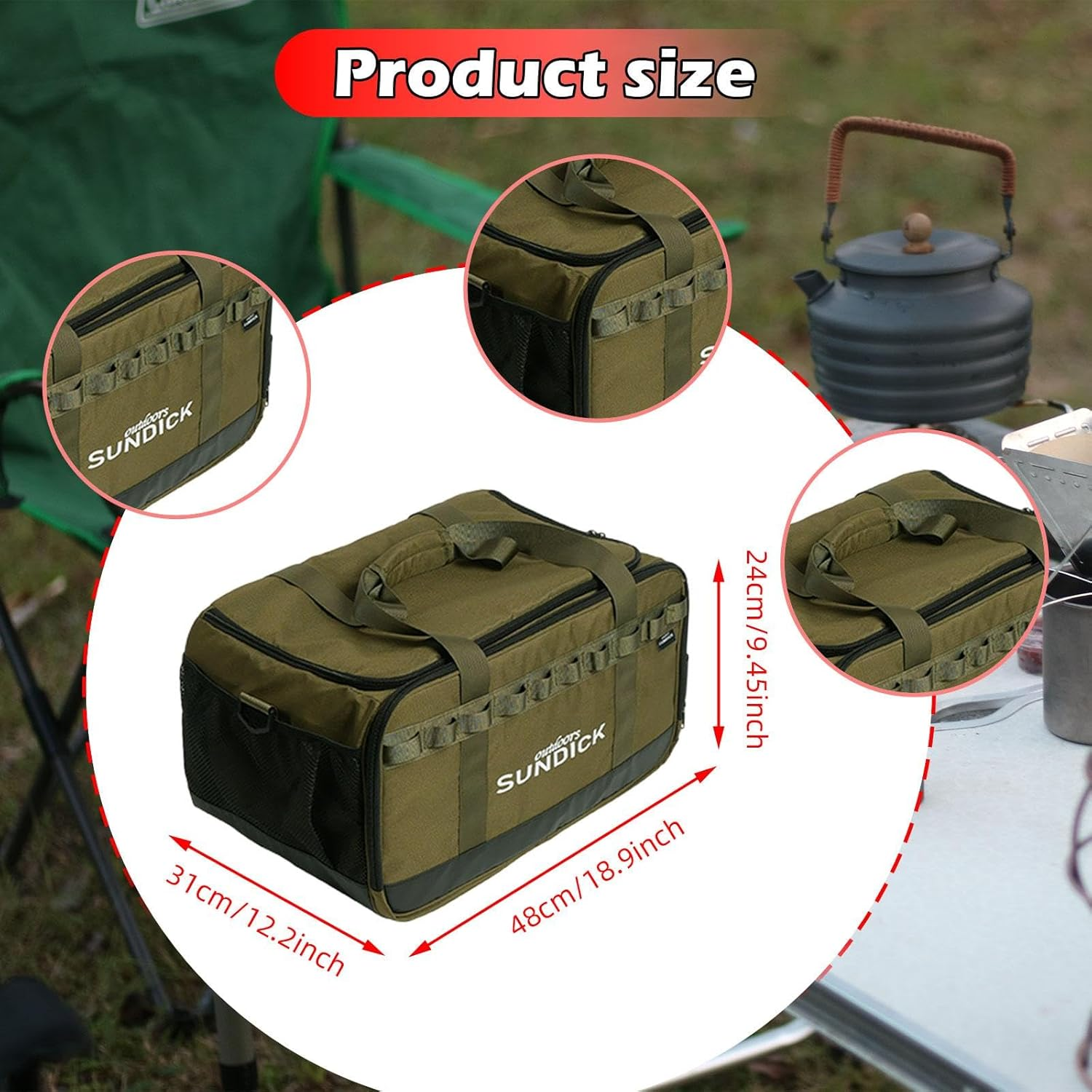 Eigell Camping Carrying Bag Gas Tank Organizer 36 L anti Collision Practical Barbecue Handbag Crossbody Bag for Backpacking Outdoor, Green - Black image number 3