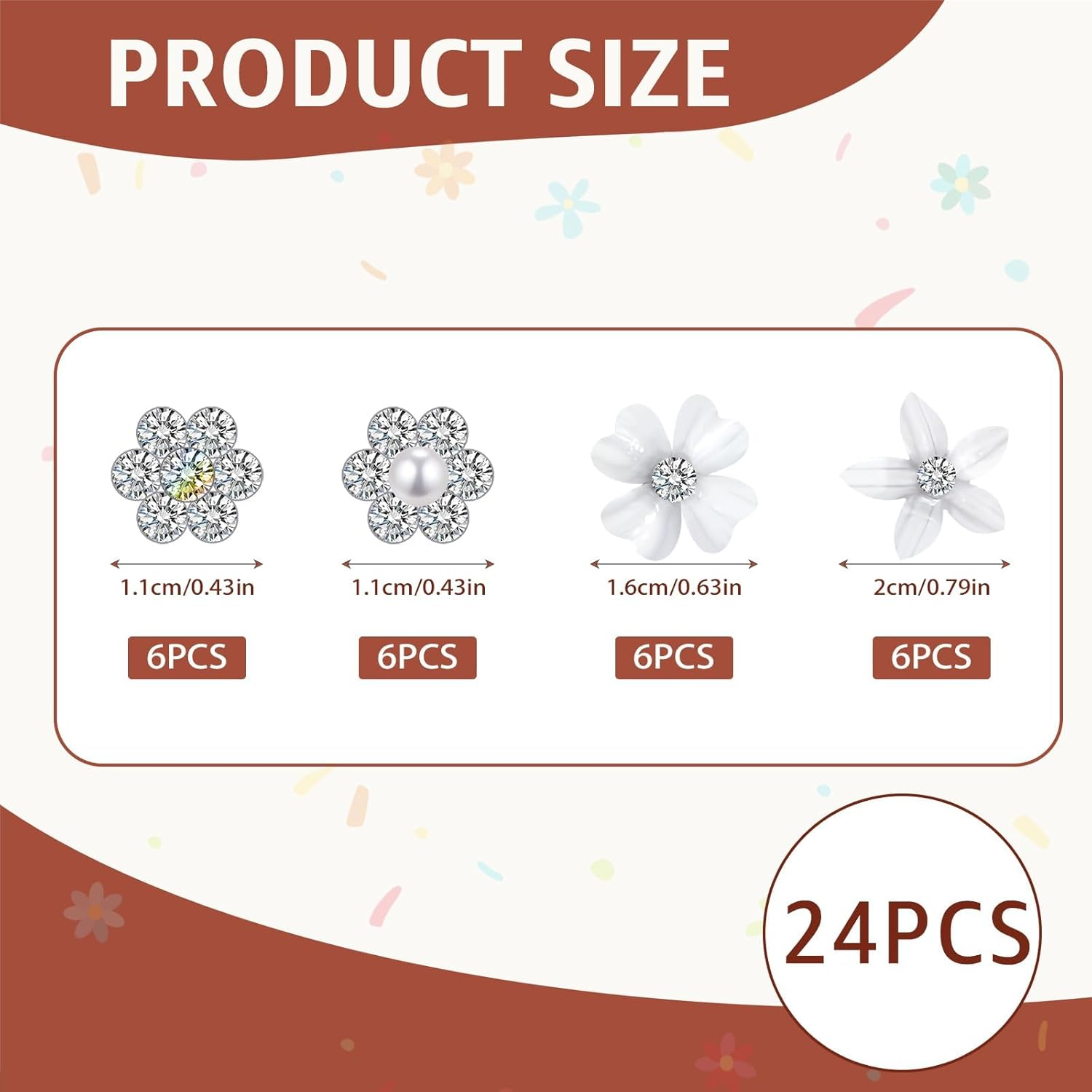 Pack of 24 White Small Flowers Hair Clips, Mini Cute Rhinestone Metal Hair Pins for Women, Decorative Hair Clips Flowers Hair Accessories for Girls Ladies Bridal Hair Clips (4 Floral Patterns) image number 1