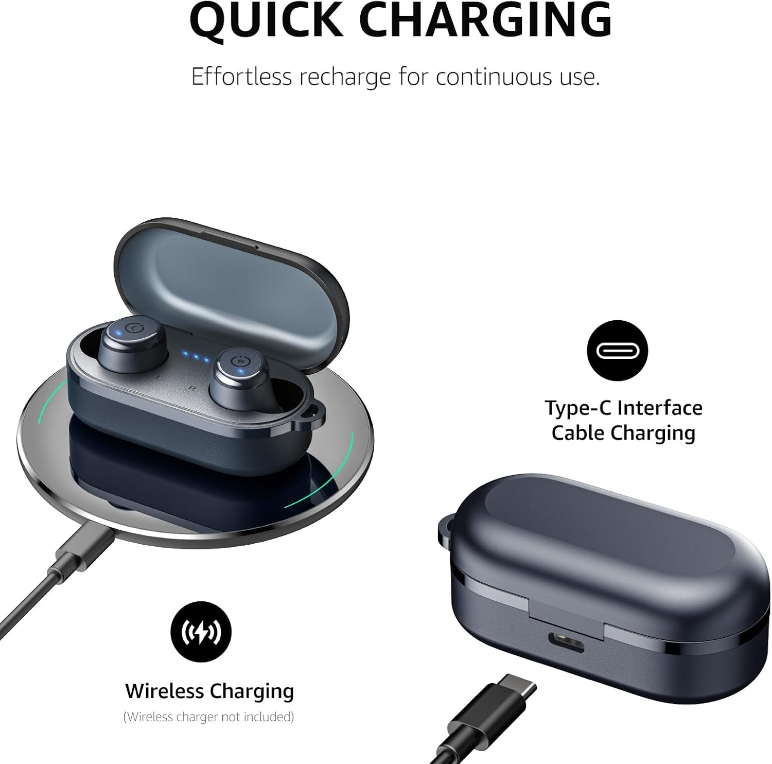 TOZO T10 Wireless Earbuds Bluetooth 5.3 Headphones, 55H Playtime with Wireless Charging Case, App Customize EQ, Ergonomic Design IPX8 Waterproof Headset Powerful Sound for Workout/Commute/Calls Blue - Matte Blue image number 6