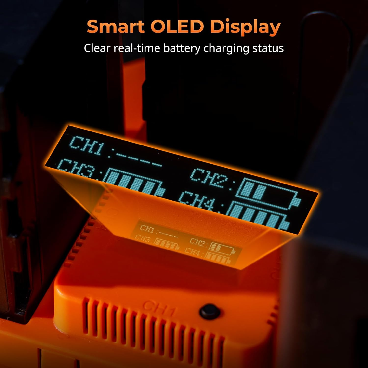 Smallrig NP-F970 4-Channel Camera Battery Charger, with PD100W Fast Charging, OLED Display, Compact NP-F Battery Charger for Sony NP-F970, NP-F750, NP-F550, NP-F570, Orange - 4837 image number 2