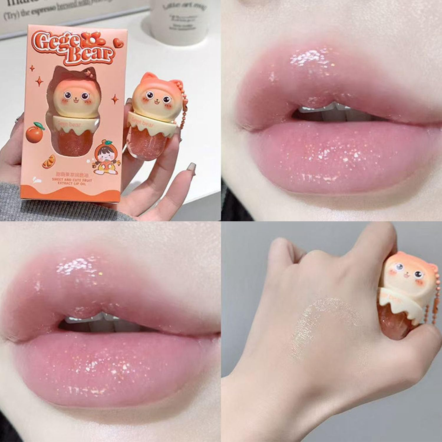 Baorder 4 Colours Shimmer Lip Gloss Set, Moisturising Lip Oil, Light, Sweet Lip Gloss, Fruit Flavoured, Moisturising Glass Lip Gloss Oil Set Makeup