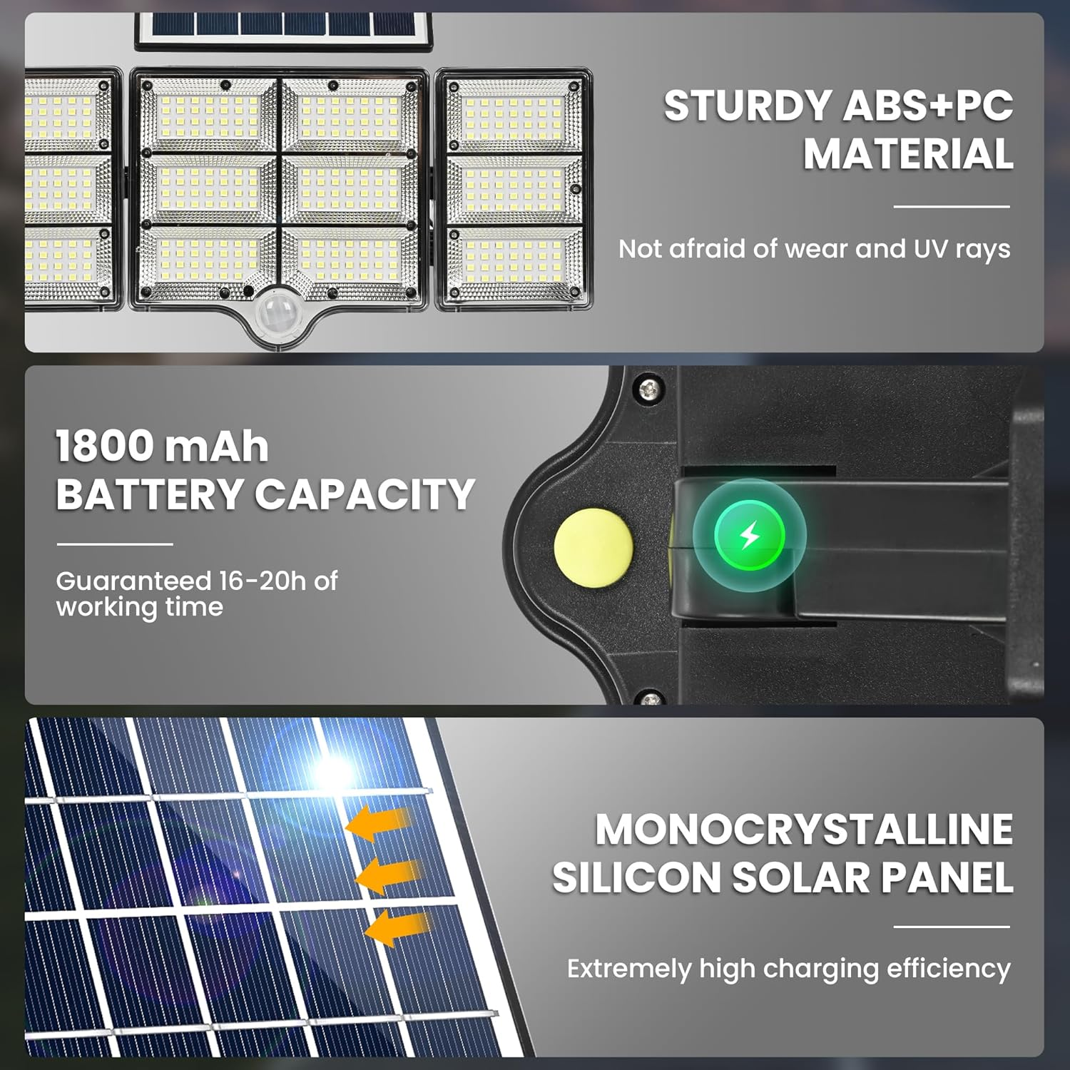 Solar Lights Outdoor, 334 LED 1800Lm Solar Motion Sensor Light, IP65 Waterproof outside Driveway Solar Lights for Garden Wall Porch Patio Yard Garage Fence-1 Pack Black image number 5