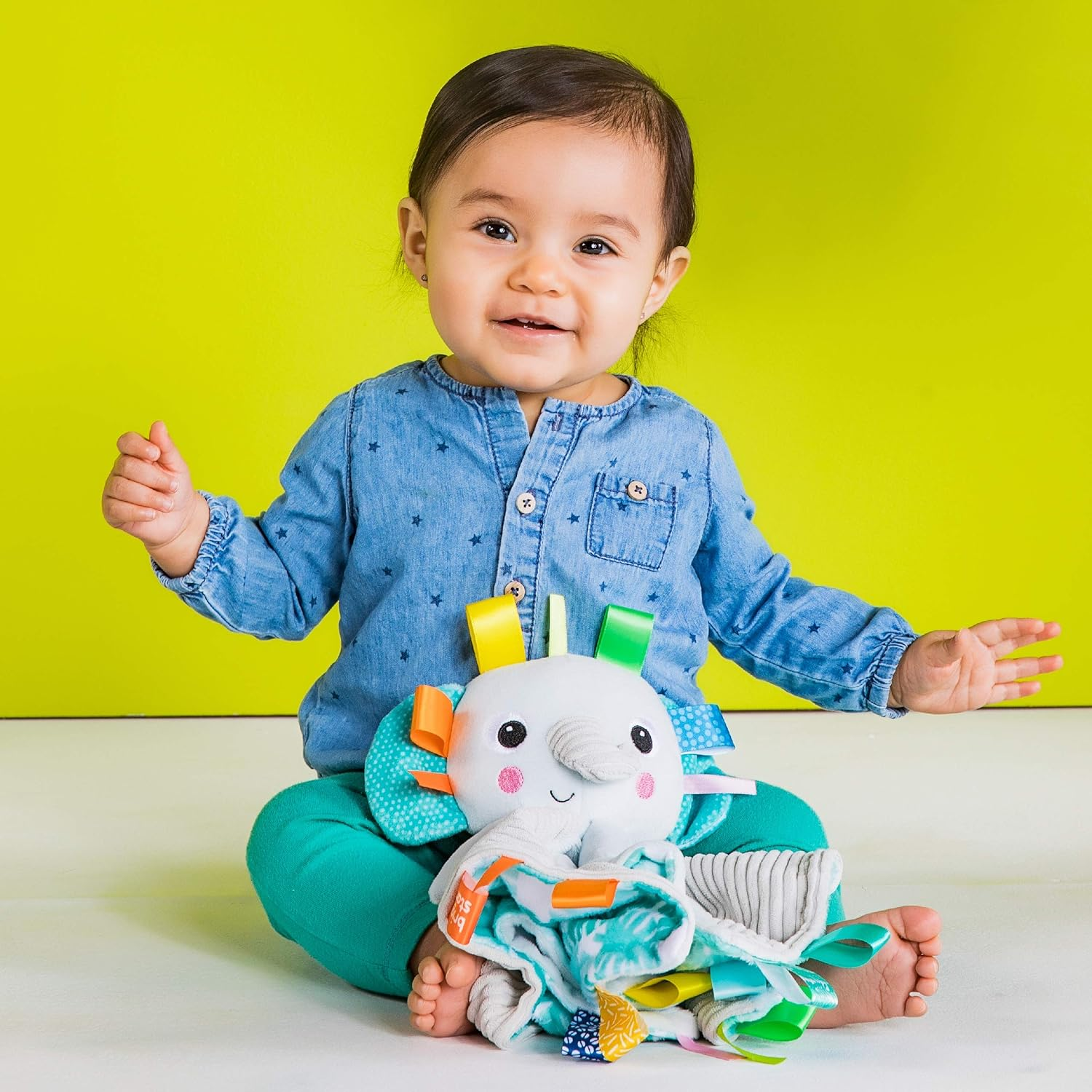 Bright Starts Cuddle 'N Tags 2-Sided Lovie Soothing Blanket, Elephant, Newborn +