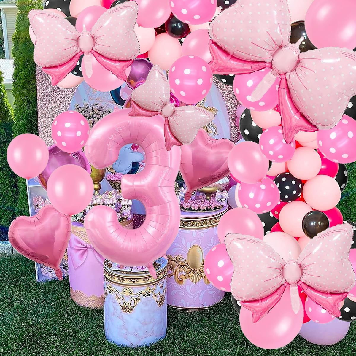 Pink Birthday Balloons, Bow Balloons Number 3 Balloon 40 Inch, 3 Balloon Number for Pink Birthday Decorations, 3Rd Birthday Decorations for Girl image number 5