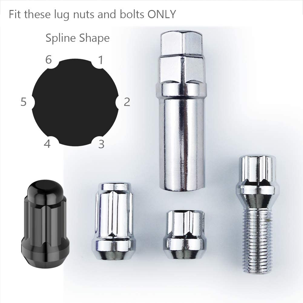 WHEEL CONNECT Lug Nuts Key for 6 Spline Drive Lug Nuts and Bolts with Shank Diameter 17.3Mm. Spline Socket, Chrome Finish, Light Version. image number 1
