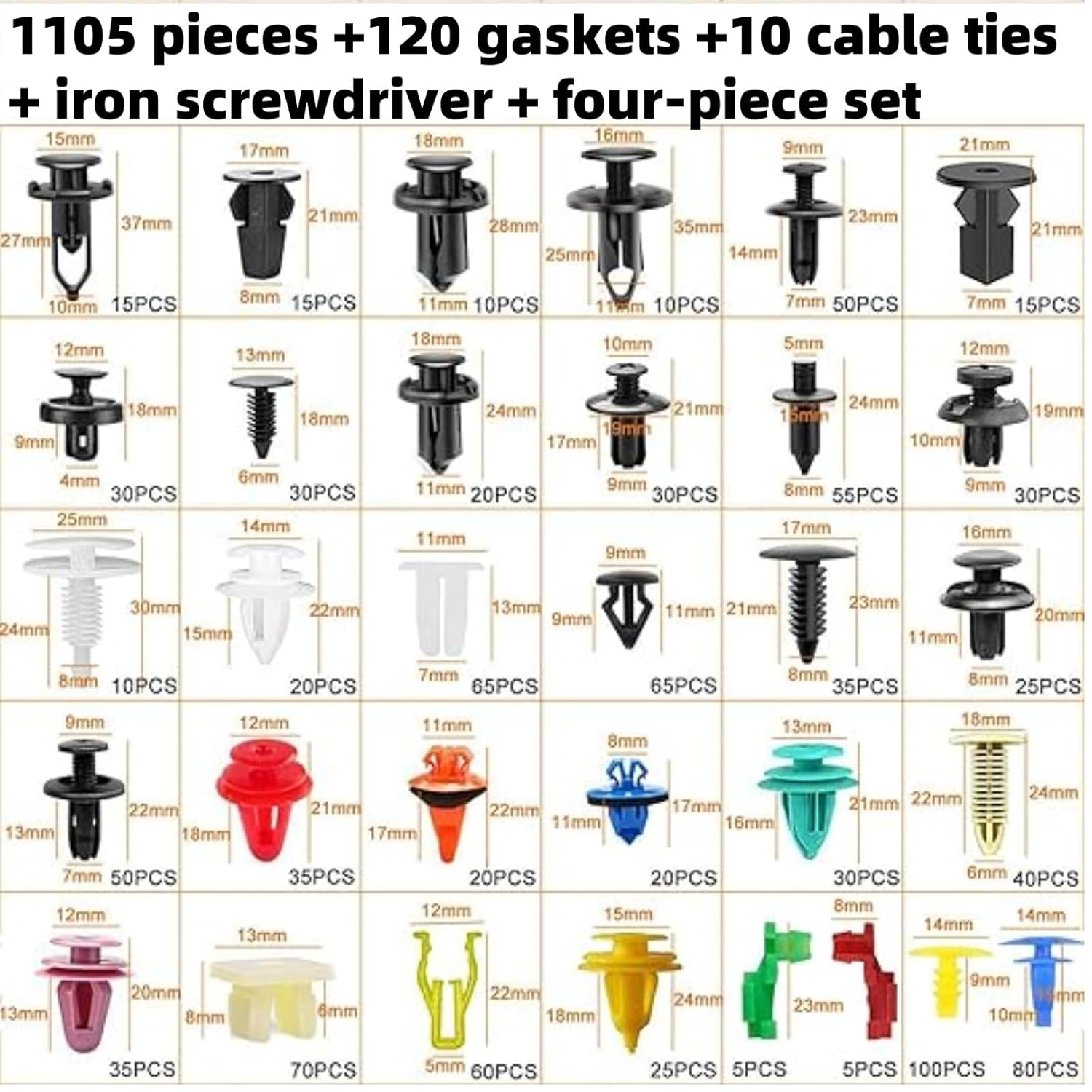 1240-Piece Car Push Retainer Clips Body Clips Plastic Fasteners Kit 22 Most Popular Sizes Nylon Auto Push Pin Rivets Set with 5 Removal Tools for Bumper, Fender, Door Trim image number 4