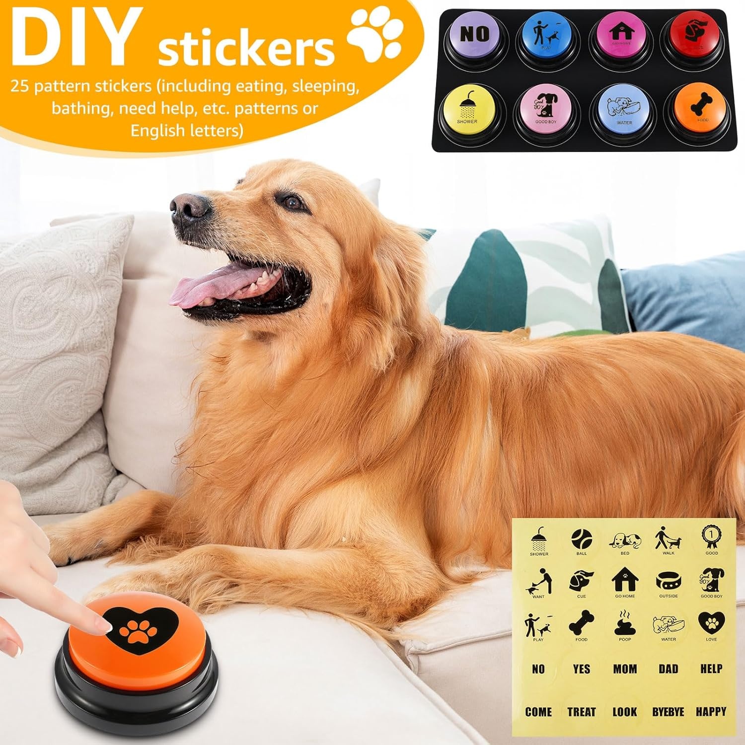 8Pcs Dog Talking Button Recordable Dog Training Buttons 8 Color Dog Training Buzzers 30 Seconds Voice Recording Battery Operated Pet Communication Buttons for Pet Dog Training image number 3