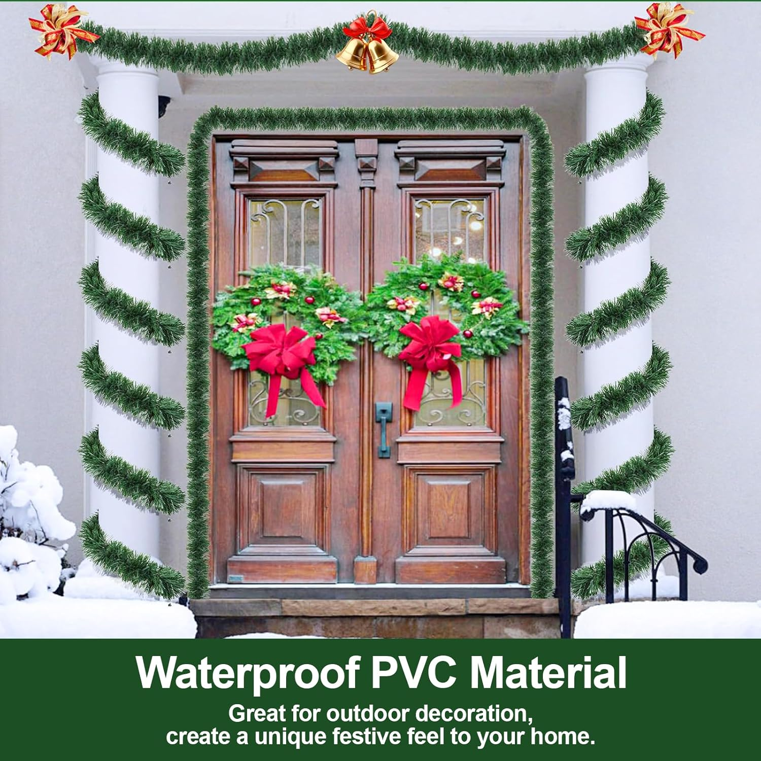 Christmas Garland Christmas Decorations, 50FT Green Christmas Tree Garland Decor DIY Artificial Garland Holiday Outdoor Decorations for Stairs Railing, Fireplace, Staircase, Window, Door image number 6