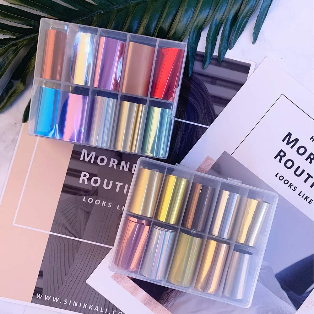 Nail Foil Stickers EBANKU 20 Rolls Holographic Nail Transfer Foil Sticker Nail Foil Adhesive Stickers Decals Gold Silver Nail Art Stickers for Women DIY Manicure Nail Decoration image number 5