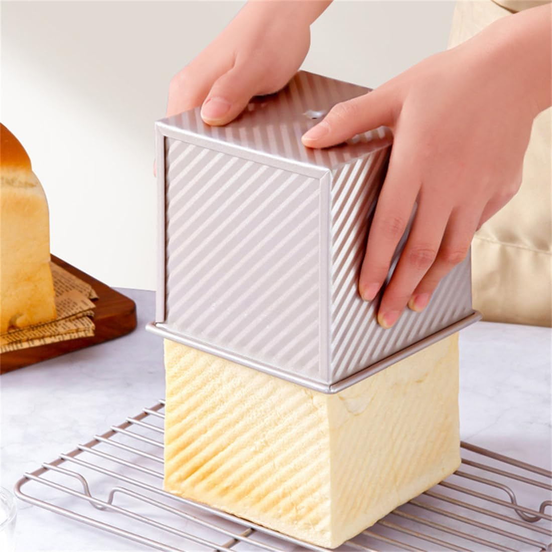 AXIM Loaf Pan with Lid,250G/0.55Lb Non-Stick Square Carbon Steel Bakeware Toast Mold with with Slide Cover,Mini Loaf Pans for Baking Bread (2 Pcs) image number 5