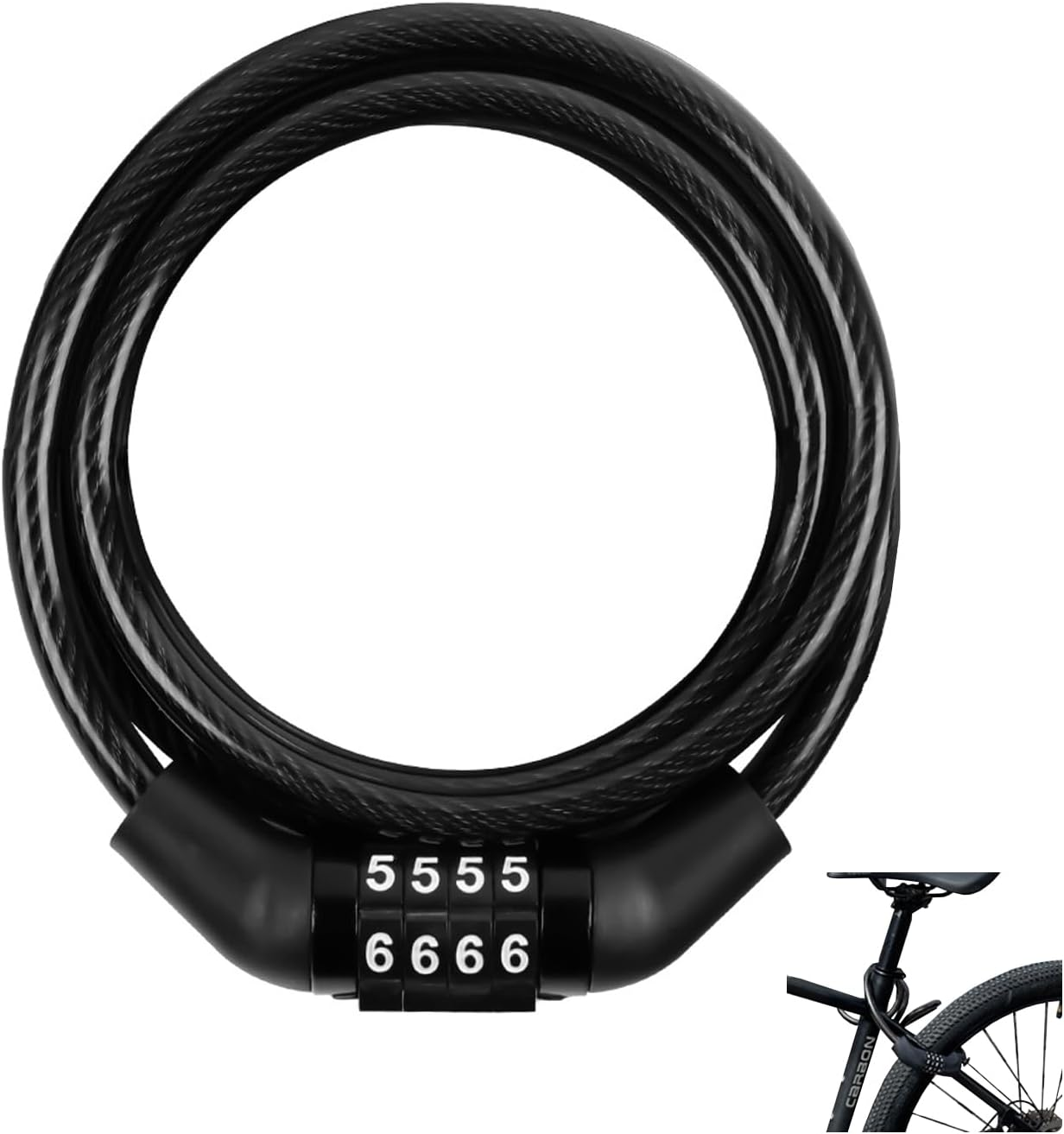 Cure Your Bike with a Keyless Combination Cable Lock, 4-Digit, Coiled Security Lock for Mountain Bikes, Road Bikes, Electric Bicycles, Scooter, Bike Lock image number 3