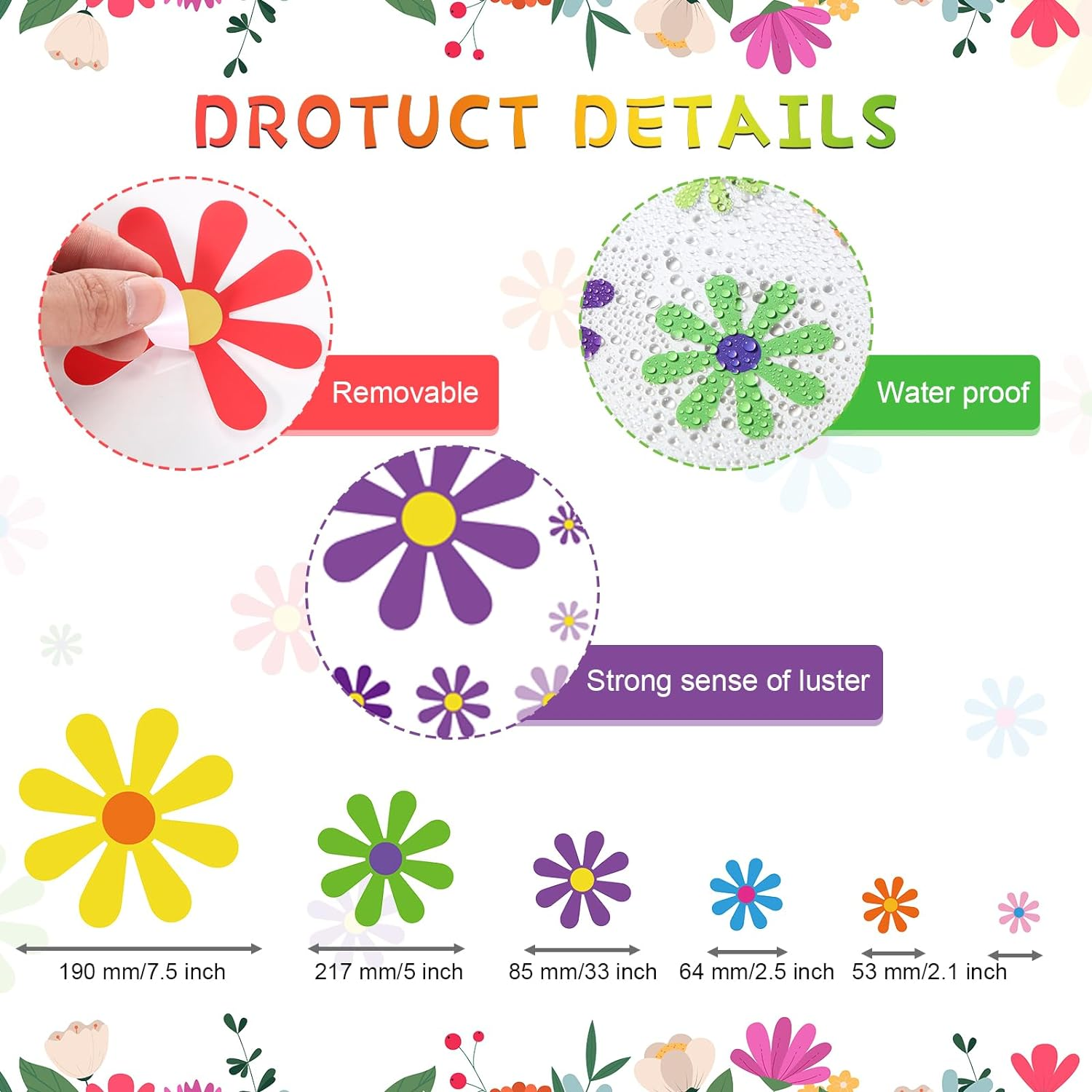 Fuutreo 12 Sheets Daisy Stickers 133 Pieces Flower Decals Vinyl Self Adhesive for Car Mirror Window Clings Laptop Decoration, Assorted Sizes (Multicolor) (Fuutreo-Daisy Car-03) - Single Color image number 4