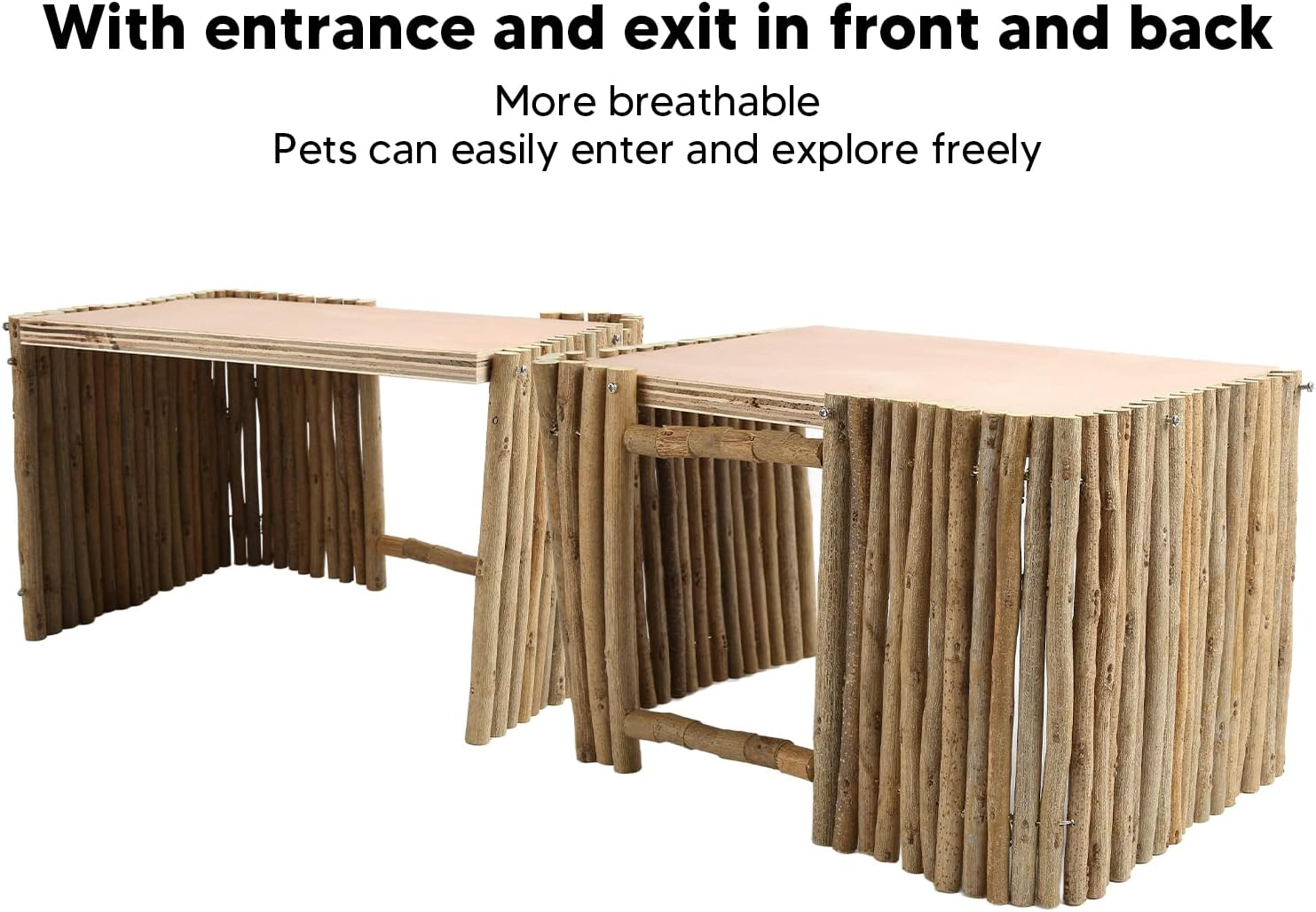 Wooden Rabbit Castle Hideout with Platform, Safe Breathable Small Animal House for Rabbits, Hamsters, Guinea Pigs, Fine Polished, Easy to Install image number 6