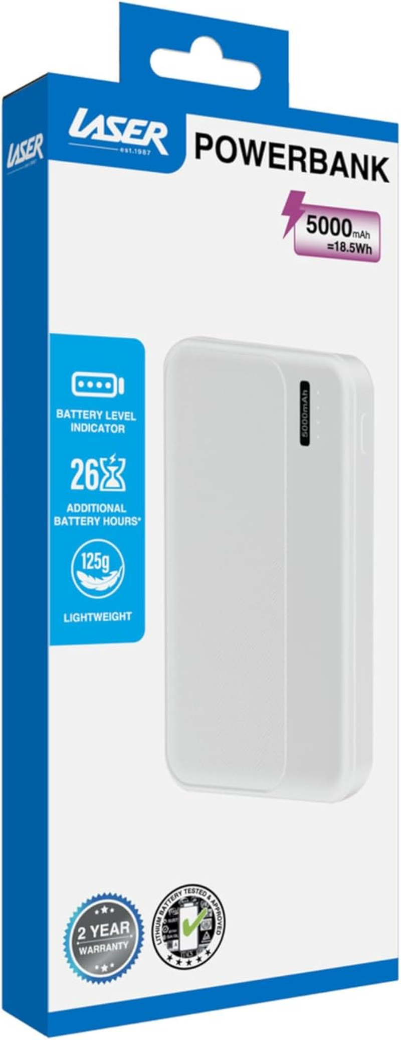 Laser Slim 5000Mah Portable Power Bank with LED Display &ndash; Lightweight Pocket Charger for Smartphones, Earbuds & Smartwatch &ndash; Compact Travel Battery Pack (White) image number 6
