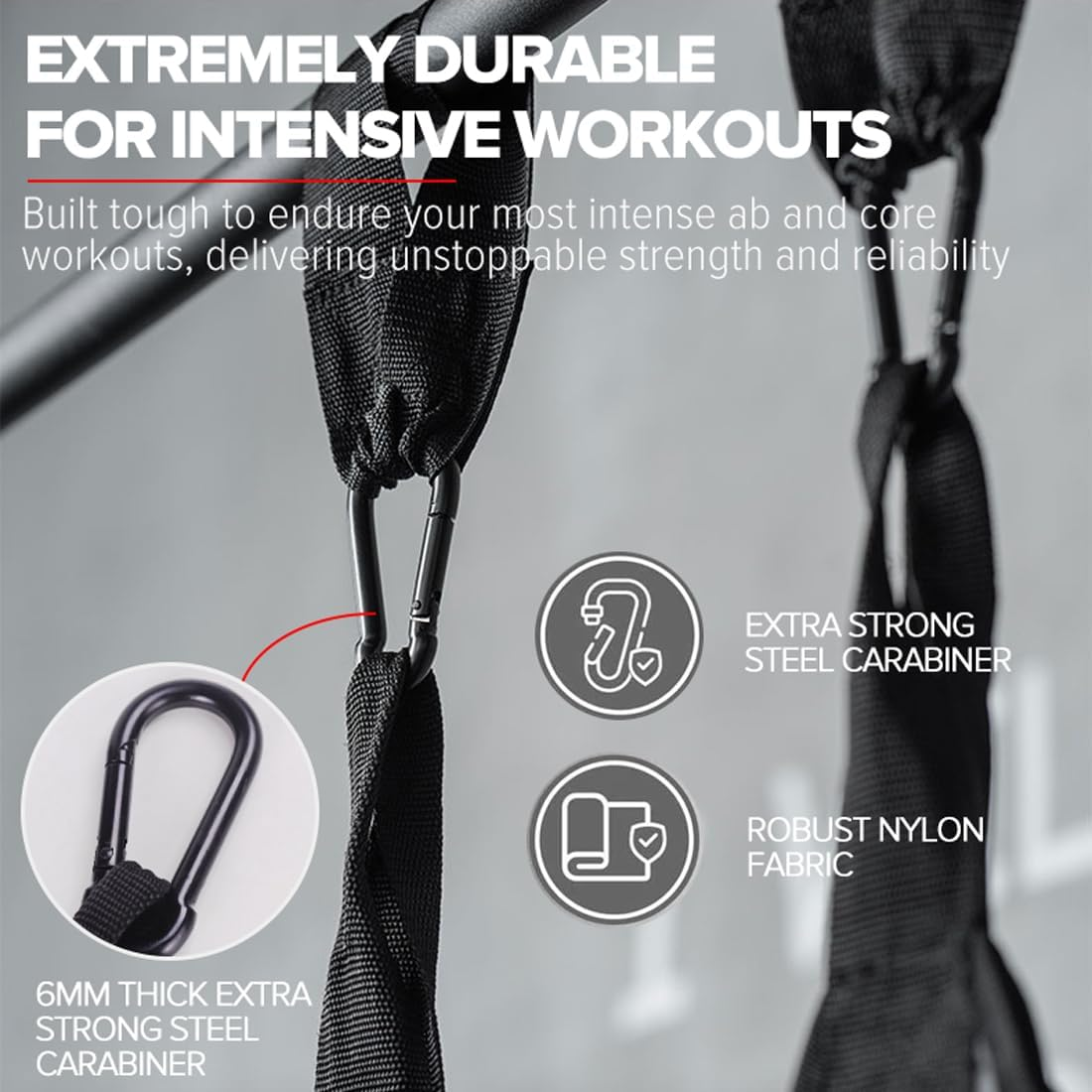 Abdominal Slings Portable Pull up Bar Hanging Leg Raiser Fitness (Black, 1 Pair) image number 2