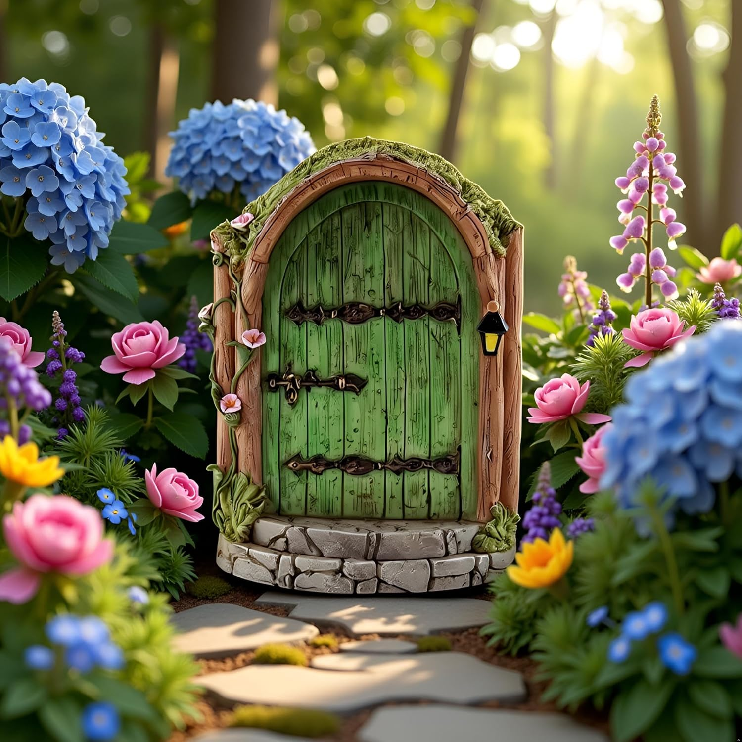 Green Fairy Door Wooden Miniature Fairy Garden Doors Outdoor Mini Fairy Gnome House Accessories for Tree Trunk Ornaments Garden Miniatures,Garden Sculptures and Statues，Outdoor Statues image number 4
