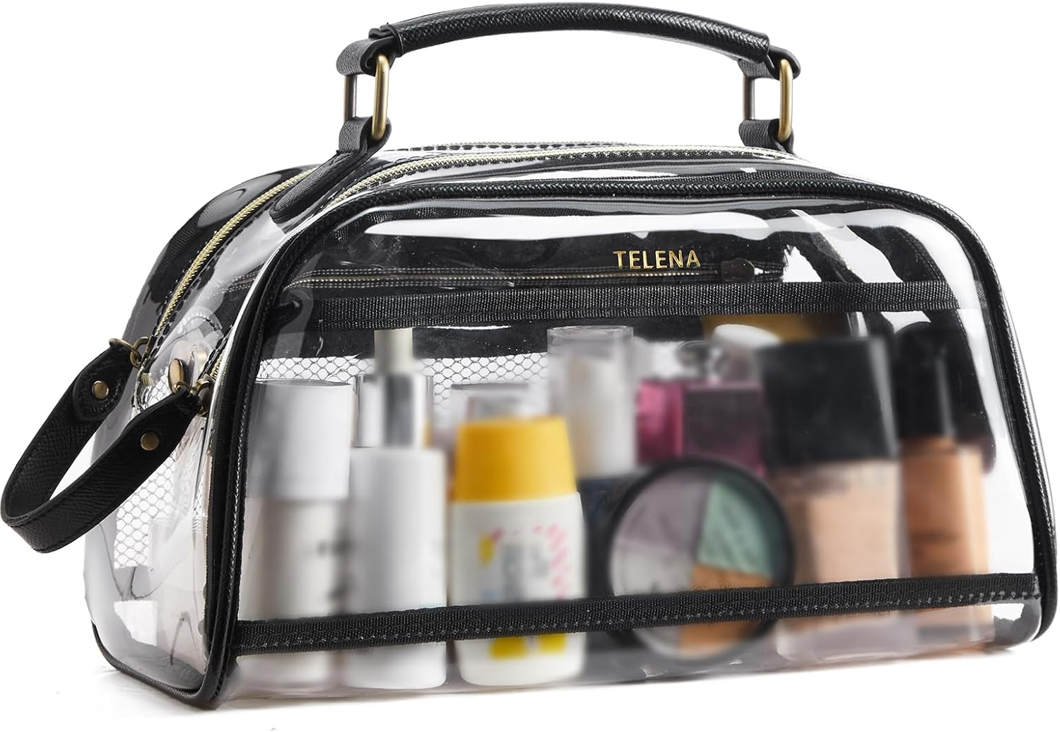 DDPOND Travel Toiletry Bag Makeup Cosmetic Bags for Women Waterproof PU Leather Toiletry Organizer Portable Large Capacity Beige with Brown