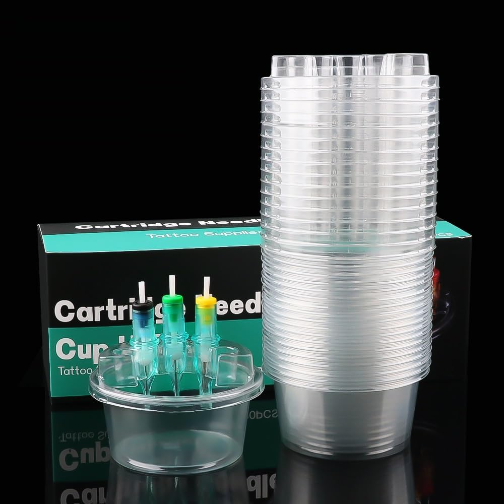 20Pcs/Box Disposable Tattoo Cartridge Cup Holder Tattoo Dip Leak-Proof Rinse Cup Blending Rinsing Diluting Drying Ink Plastic Clean Tip Cartridge Dip Tattoo Cleaning Cup image number 6