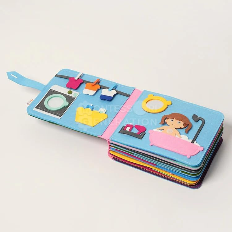 Montessori Toddler Quiet Book, 16 Themes, Sensory Learning Toy, Travel-Friendly, Blue Fabric Design image number 6