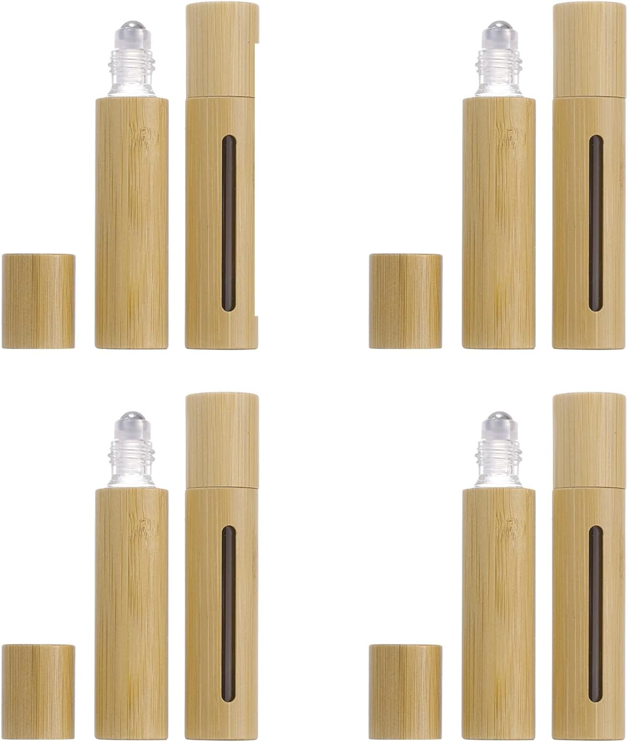 Thinslimer 4 Pack 10Ml Bamboo Roller Bottles Portable Open Window Massage Essential Bottle Oil Roller Bottles with Stainless Steel Roller Ball for Perfumes Essential Oil image number 1