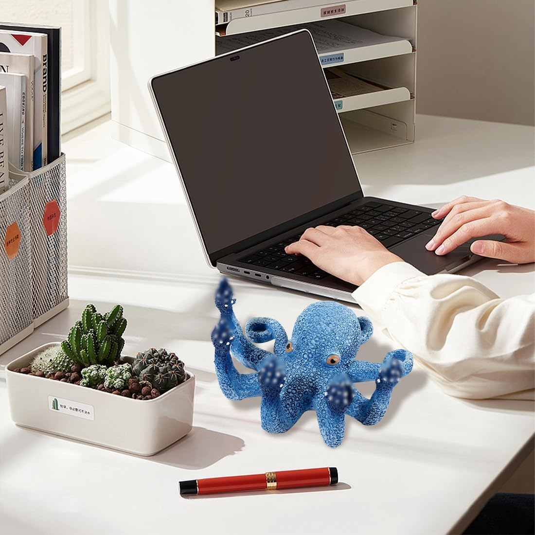 Voyyphixa Octopus Aquarium Decorations Glow Fish Tank Decorations Aquarium Accessories for All Kinds of Fish and Aquatic Pets Resin Decorative Octopus Sculpture Garden Decor Ornaments (Blue Octopus) image number 4