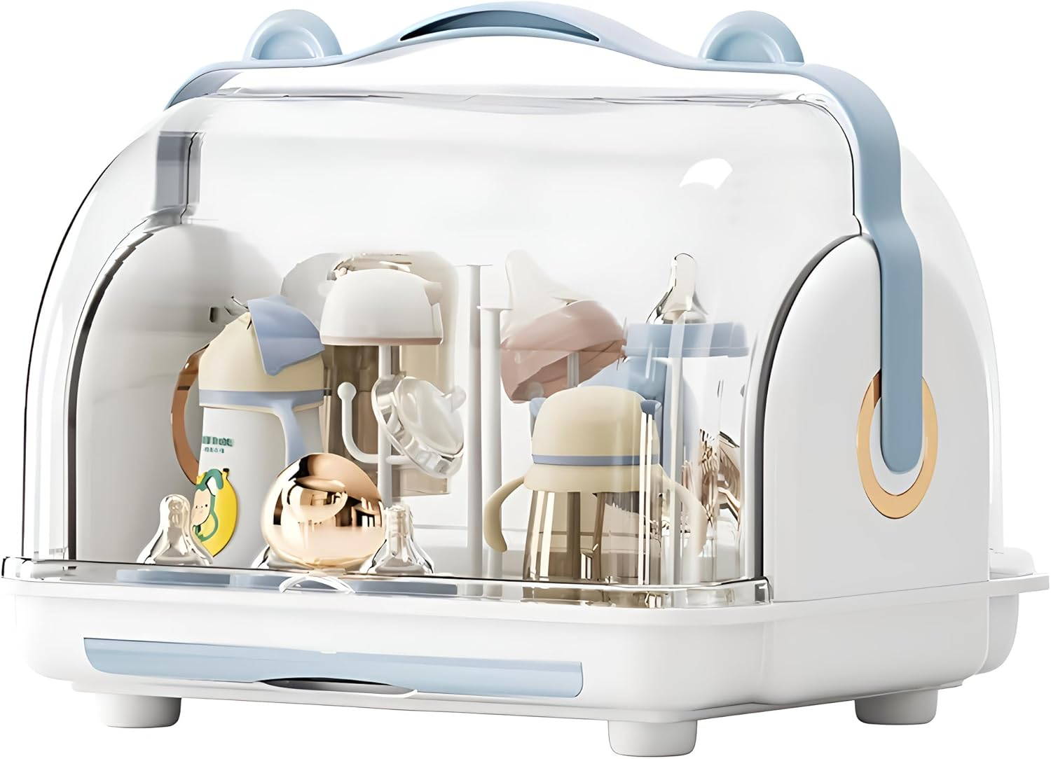 Baby Bottle Countertop Drying Rack, Dustproof Feeding Cup Holder, Baby Cup Storage Box, Removable Drain Tray, Transparent Clamshell Design for Bottles, Teats image number 5